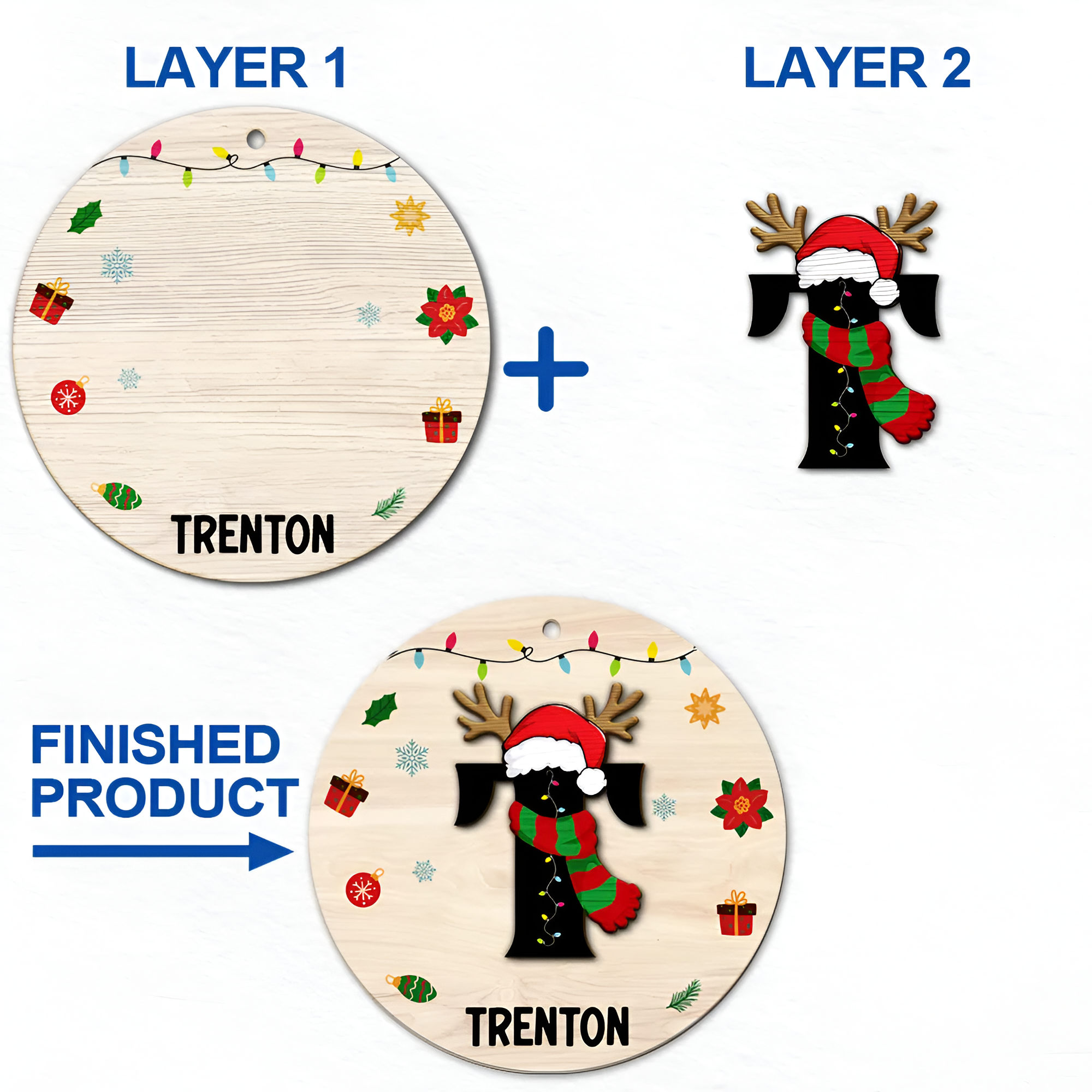 Name Monogram Christmas Family - Personalized 2-Layered Wooden Ornament ORHA24