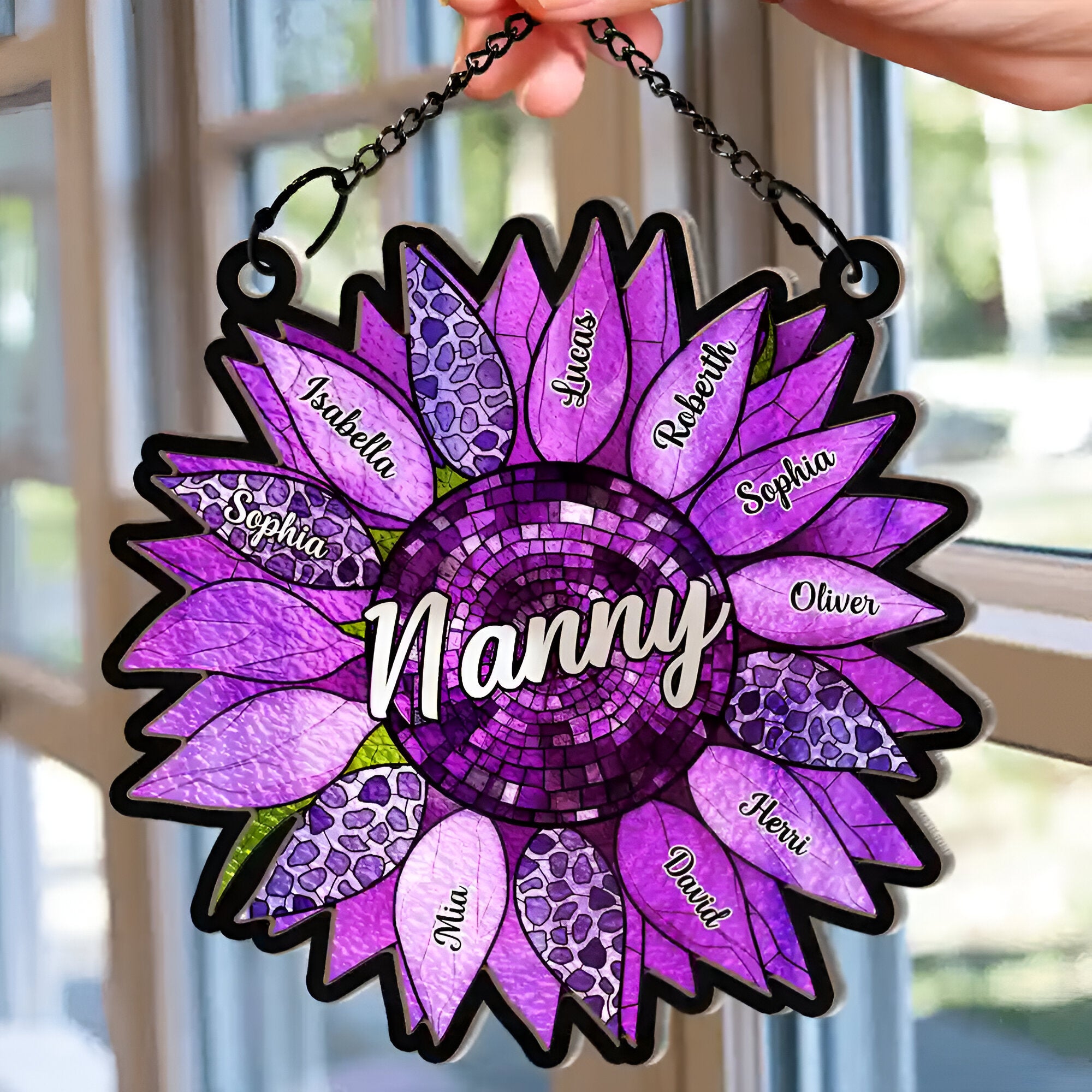 Nana Auntie Mom Family Sunflower - Personalized Window Hanging Suncatcher Ornament ORHA24