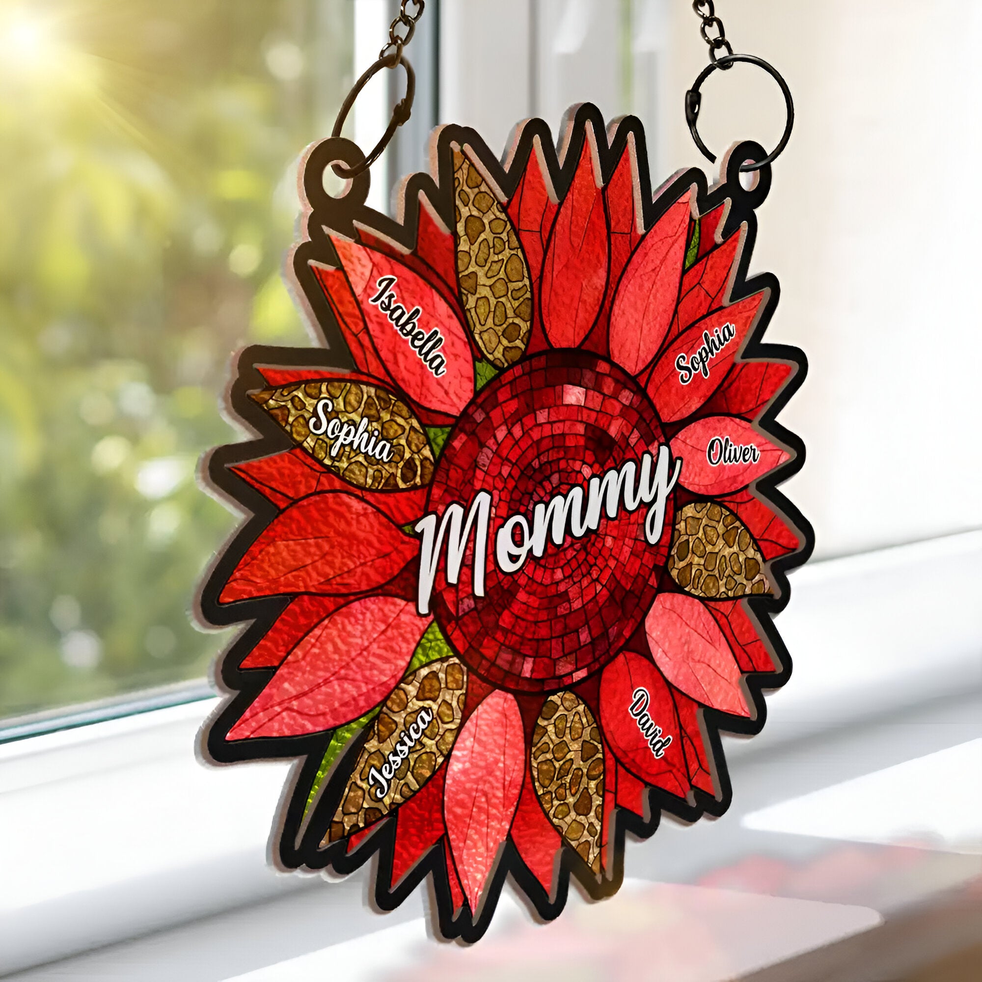 Nana Auntie Mom Family Sunflower - Personalized Window Hanging Suncatcher Ornament ORHA24
