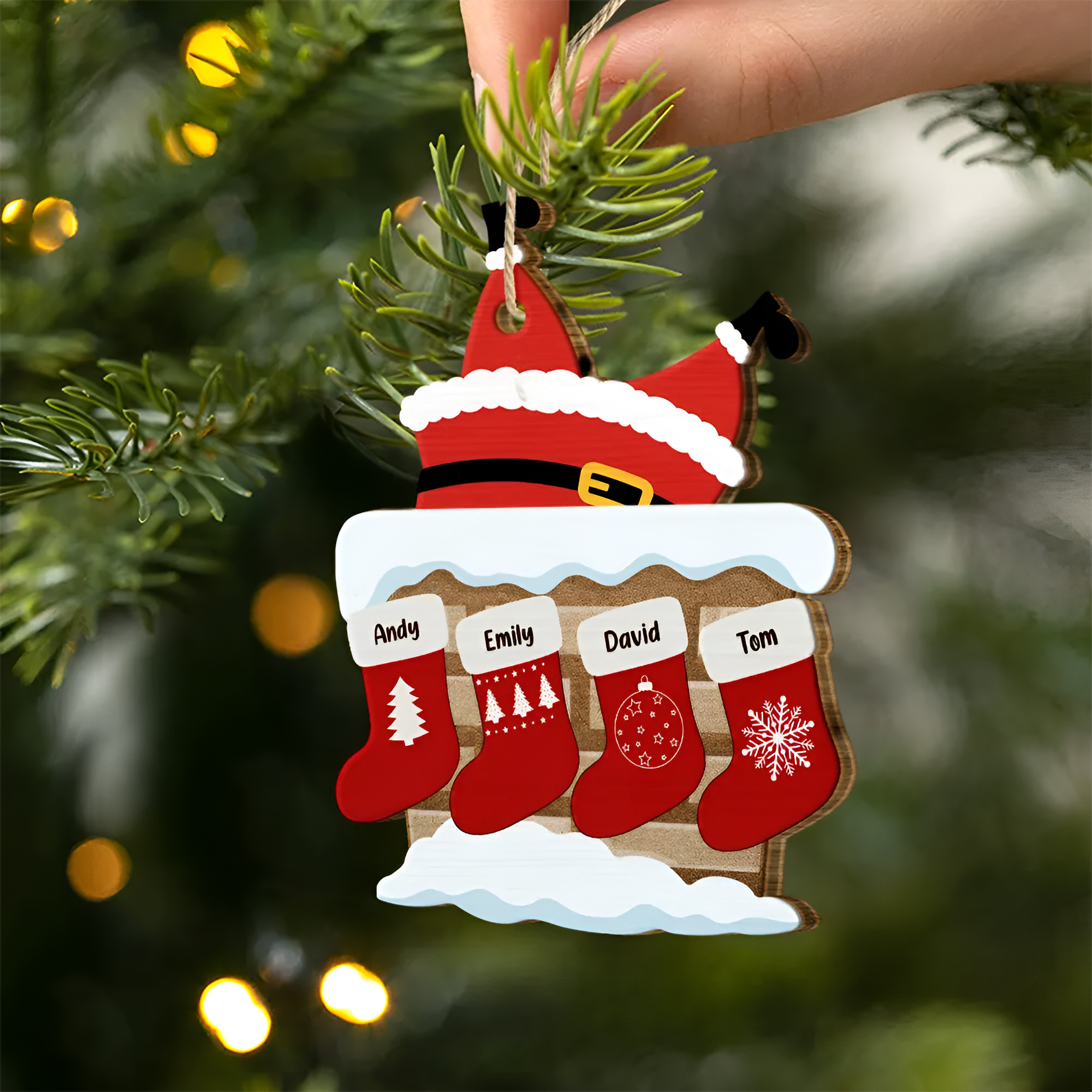 Nana Claus Papa Mama Daddy Christmas Stocking Family - Personalized Custom Shaped Wooden Ornament ORHA24