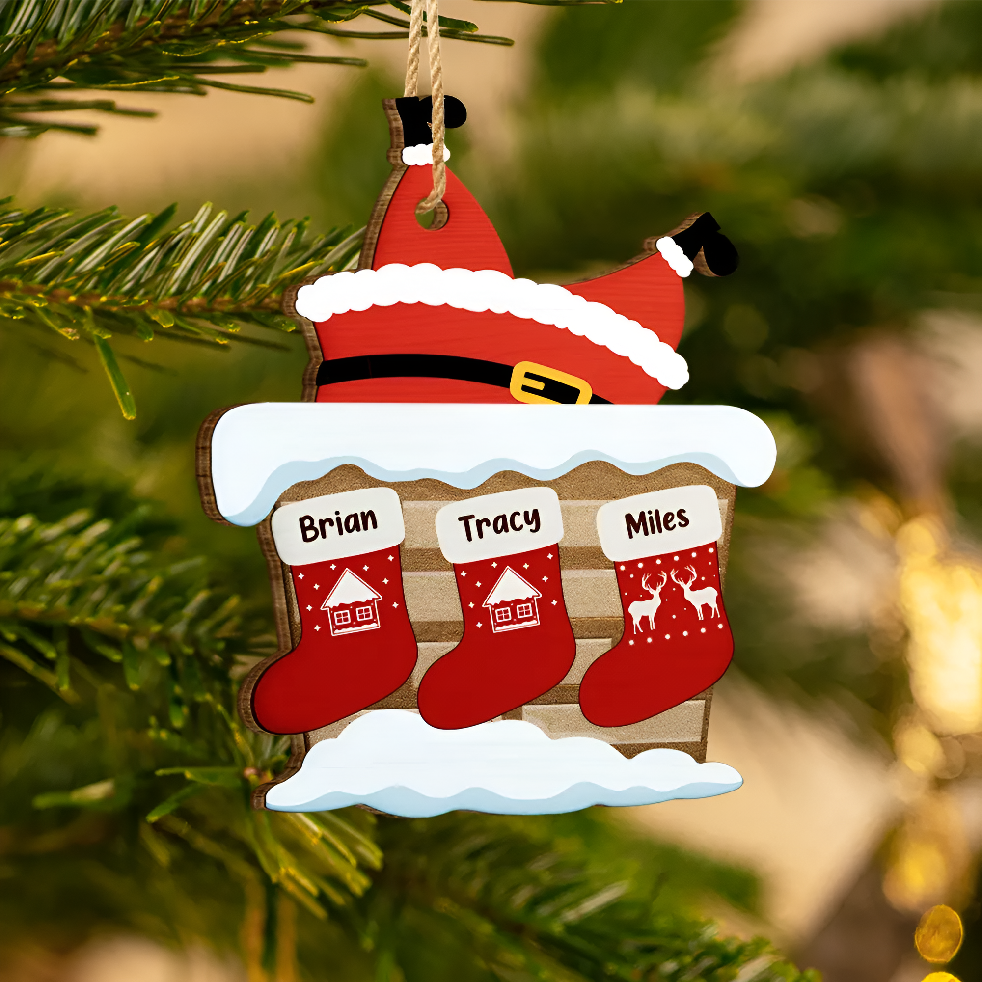 Nana Claus Papa Mama Daddy Christmas Stocking Family - Personalized Custom Shaped Wooden Ornament ORHA24