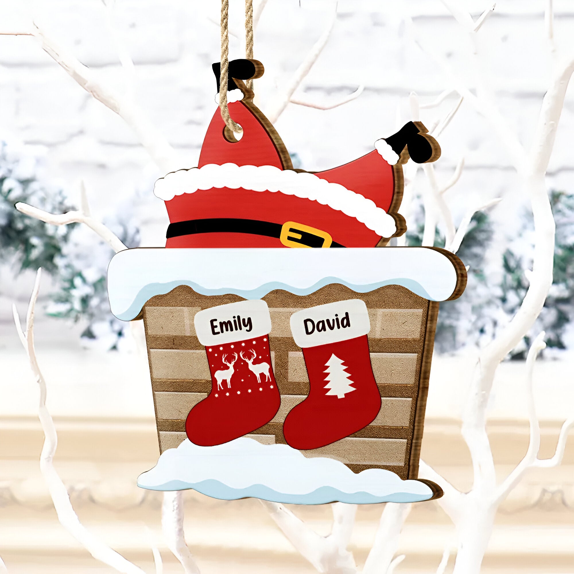 Nana Claus Papa Mama Daddy Christmas Stocking Family - Personalized Custom Shaped Wooden Ornament ORHA24