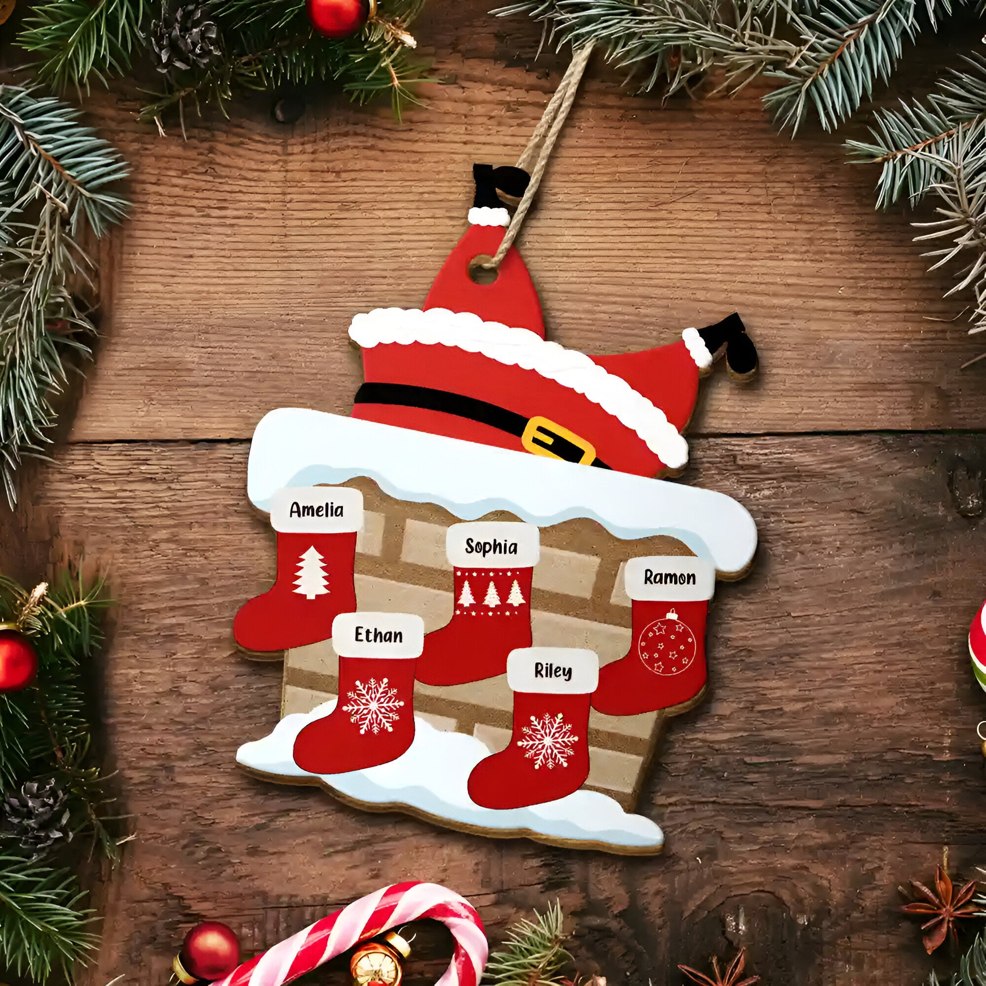 Nana Claus Papa Mama Daddy Christmas Stocking Family - Personalized Custom Shaped Wooden Ornament ORHA24