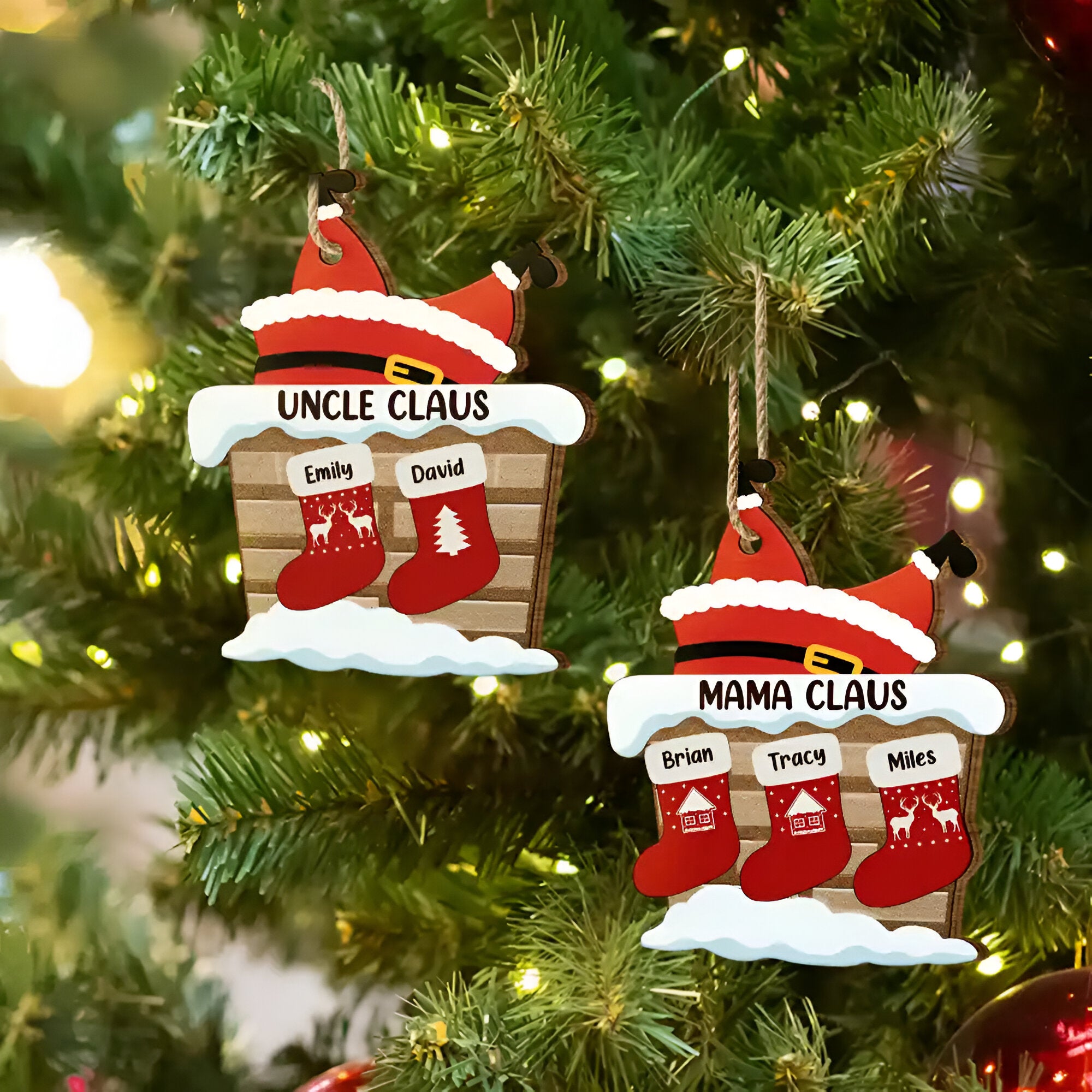 Nana Claus Papa Mama Daddy Christmas Stocking Family - Personalized Custom Shaped Wooden Ornament ORHA24