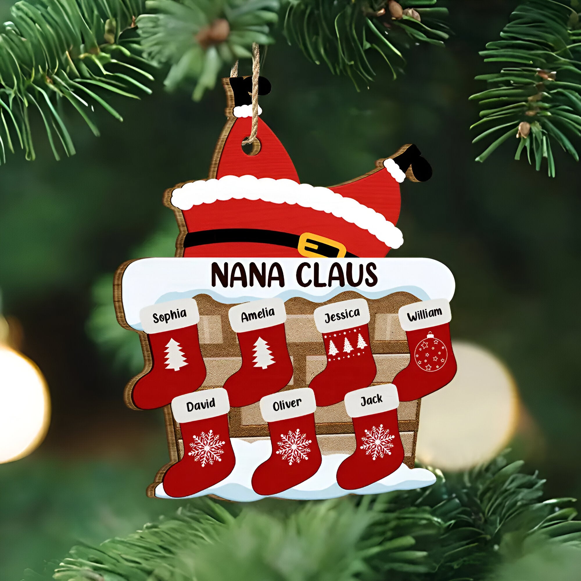 Nana Claus Papa Mama Daddy Christmas Stocking Family - Personalized Custom Shaped Wooden Ornament ORHA24