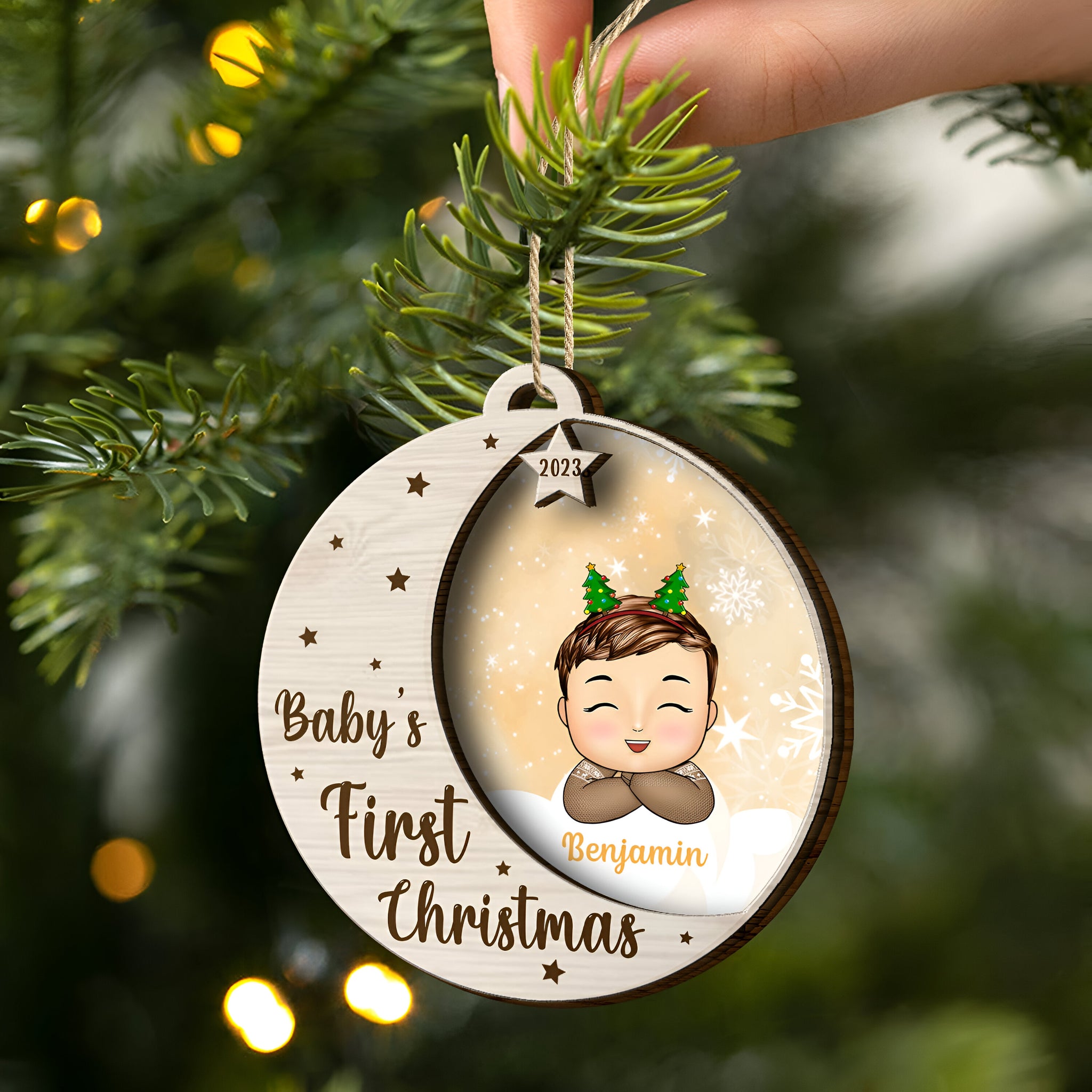 New Baby's First Christmas - Personalized 2-Layered Wooden Ornament ORHA24