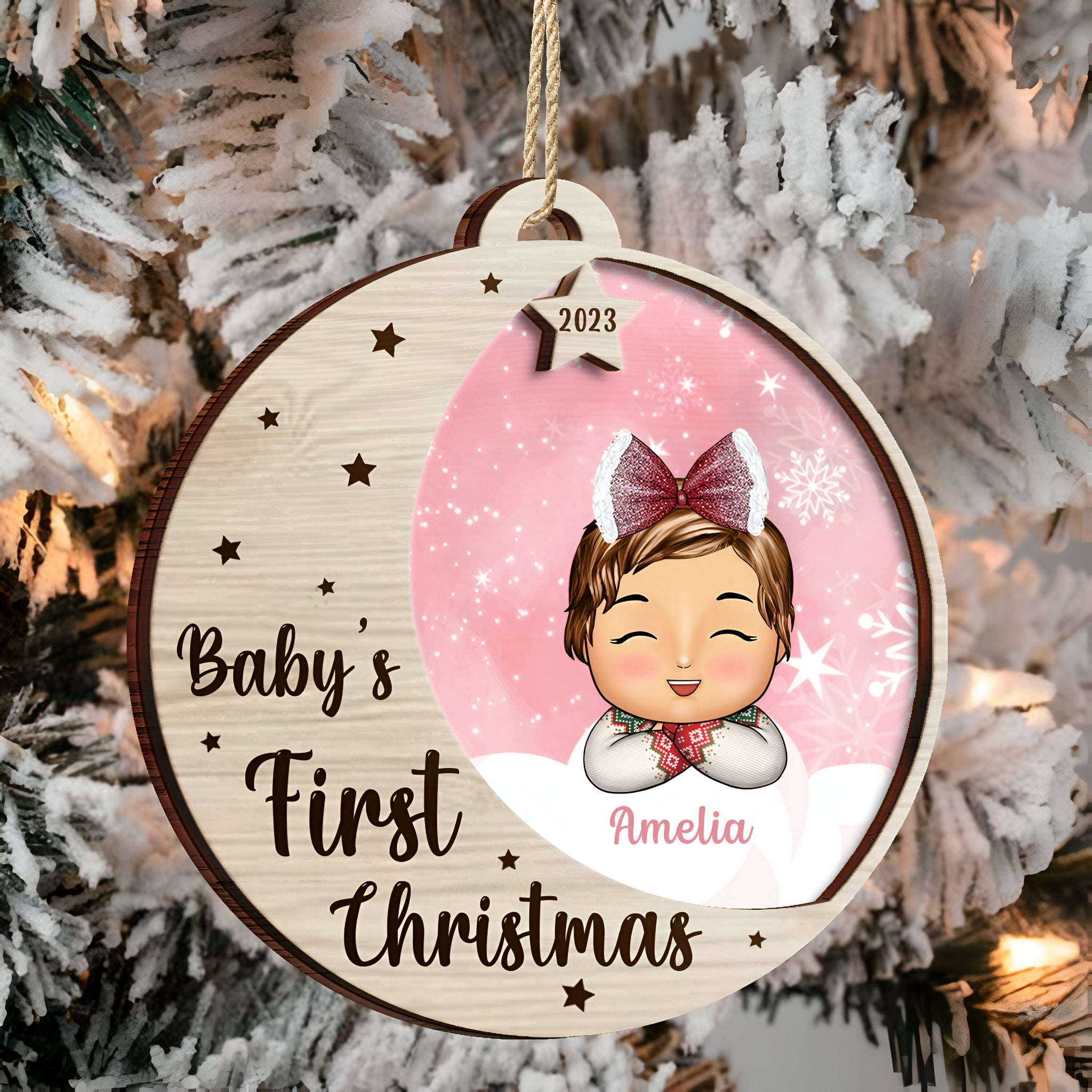 New Baby's First Christmas - Personalized 2-Layered Wooden Ornament ORHA24