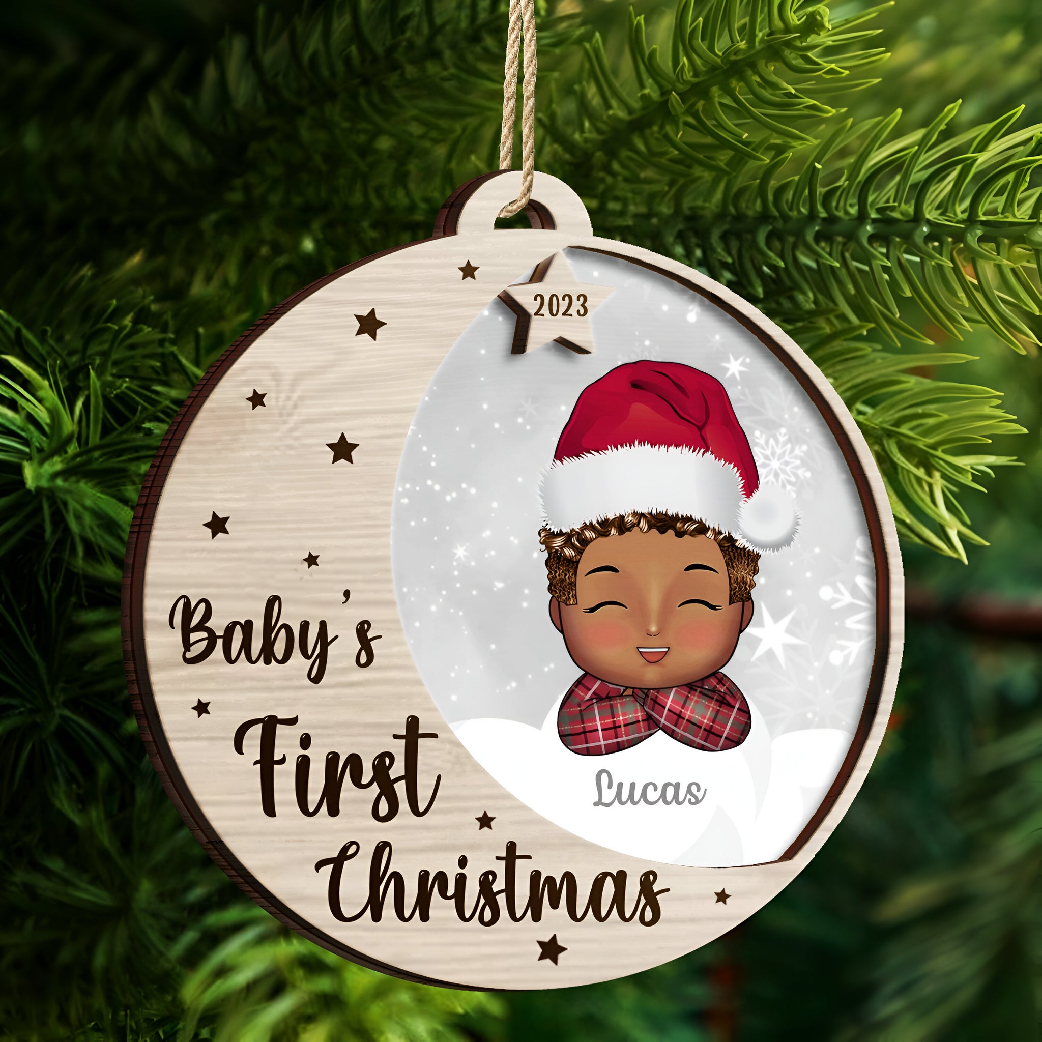 New Baby's First Christmas - Personalized 2-Layered Wooden Ornament ORHA24