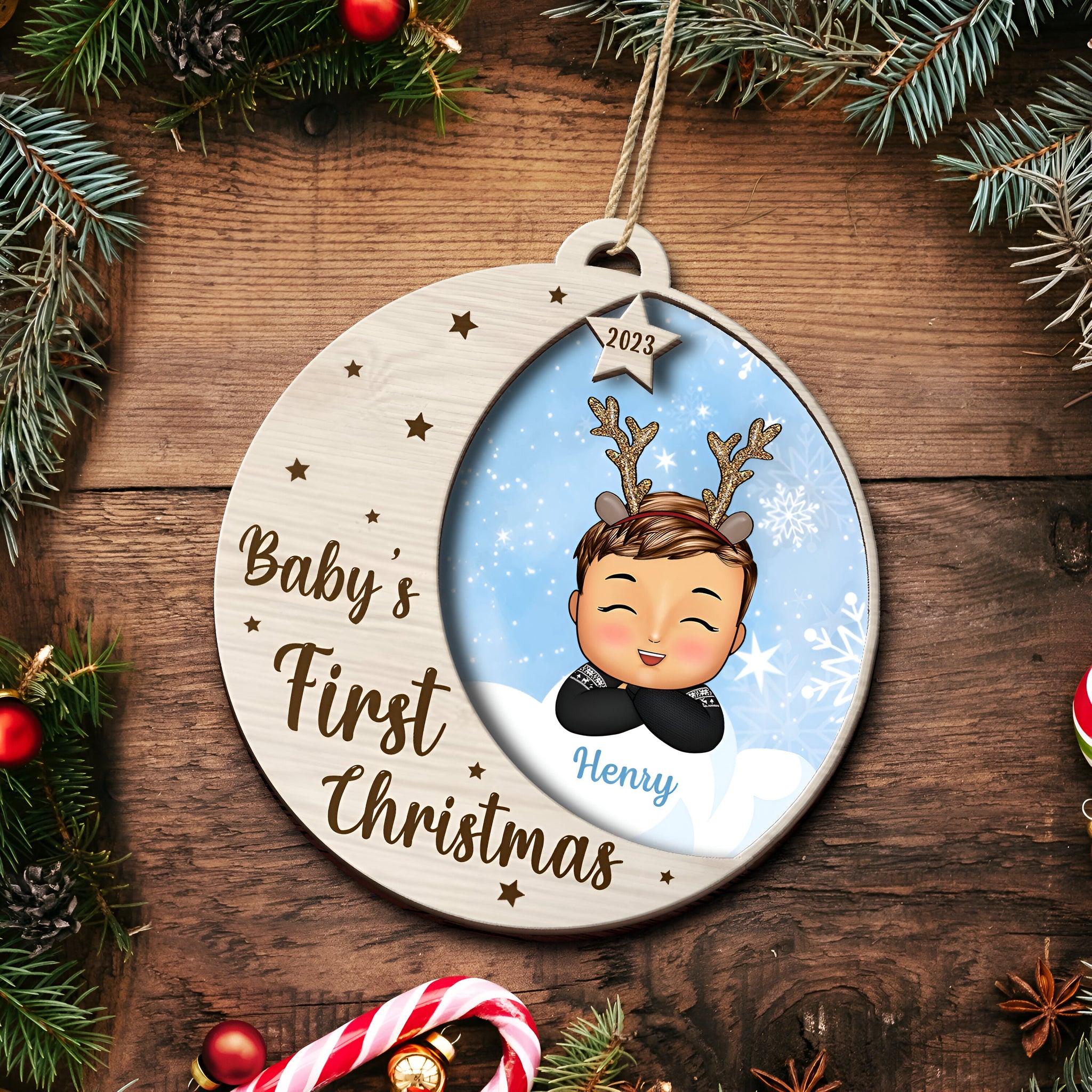 New Baby's First Christmas - Personalized 2-Layered Wooden Ornament ORHA24