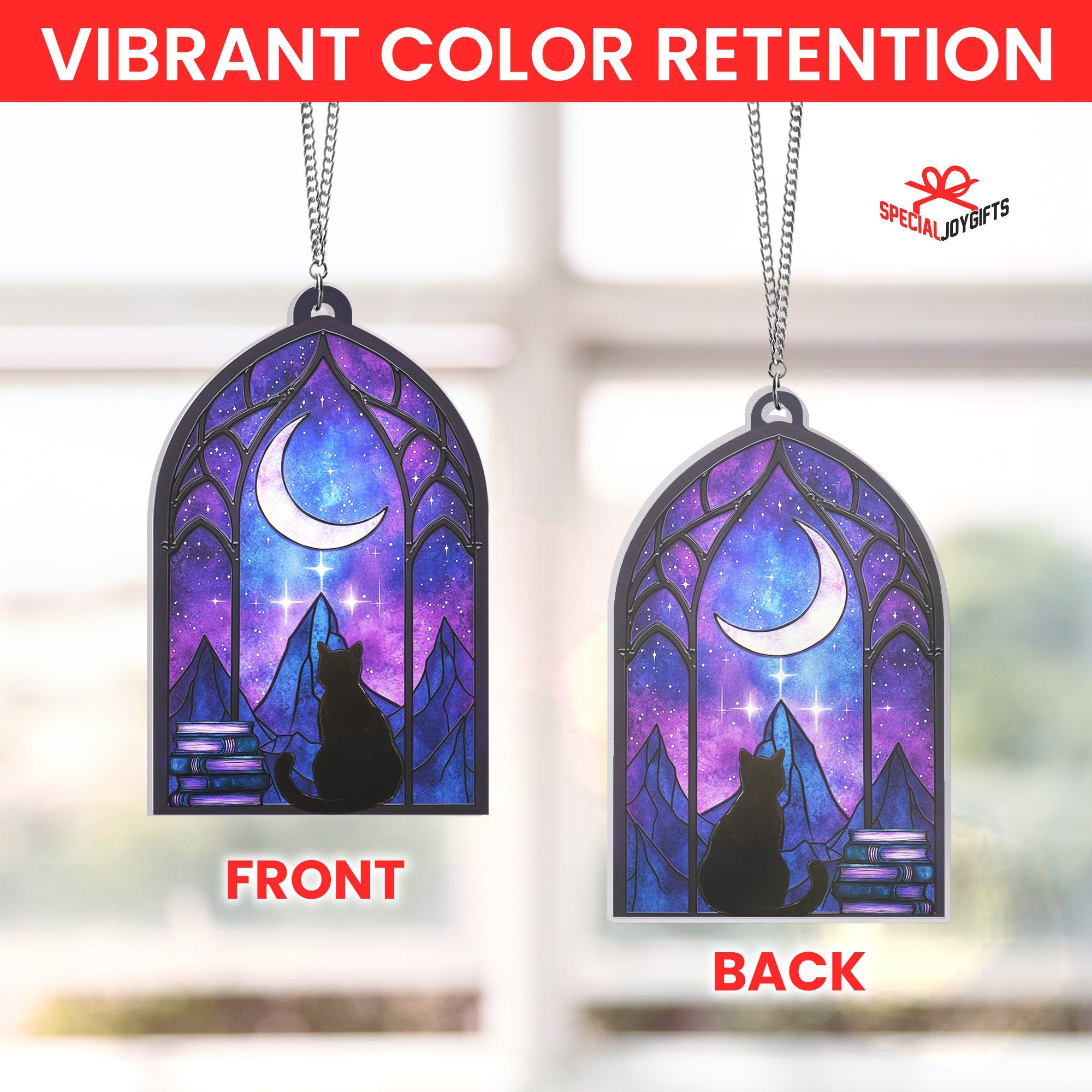 Night Court and Black Cat Acrylic Hanging Window, Bookish Stain Glass, Indoor Decor Suncatcher, Cat Window Decor Ornament, Book Lover Gift ORH1710N