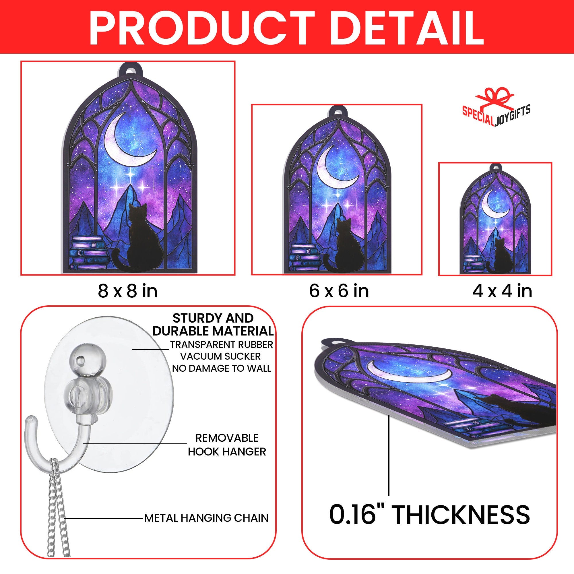 Night Court and Black Cat Acrylic Hanging Window, Bookish Stain Glass, Indoor Decor Suncatcher, Cat Window Decor Ornament, Book Lover Gift ORH1710N