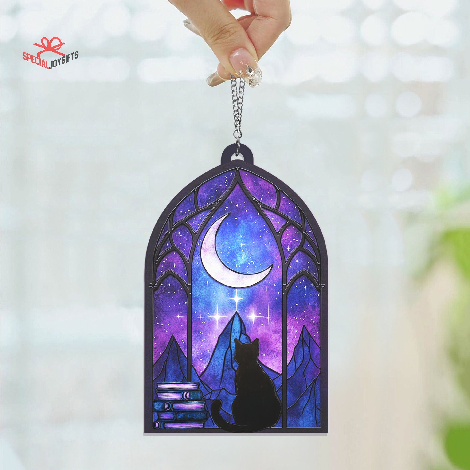 Night Court and Black Cat Acrylic Hanging Window, Bookish Stain Glass, Indoor Decor Suncatcher, Cat Window Decor Ornament, Book Lover Gift ORH1710N