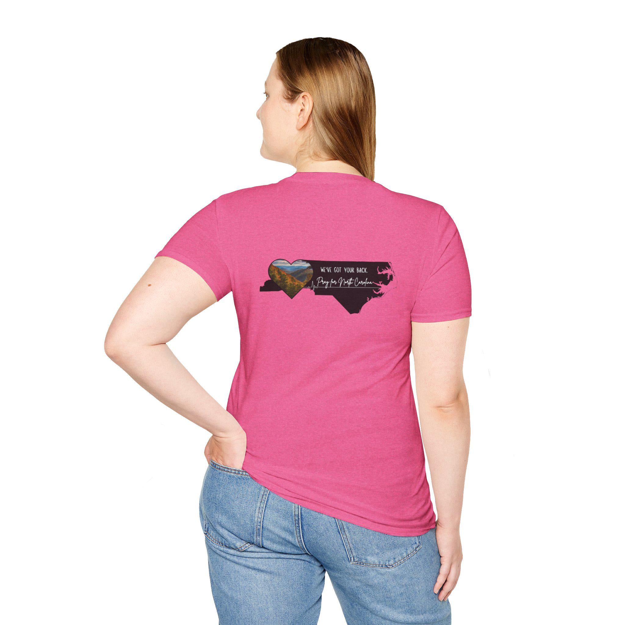 North Carolina Mountain Pray T-Shirt, Hurricane Recovery Tee, Unisex Softstyle Shirt, Support NC Residents, Mountain Relief Fund Gift TMC