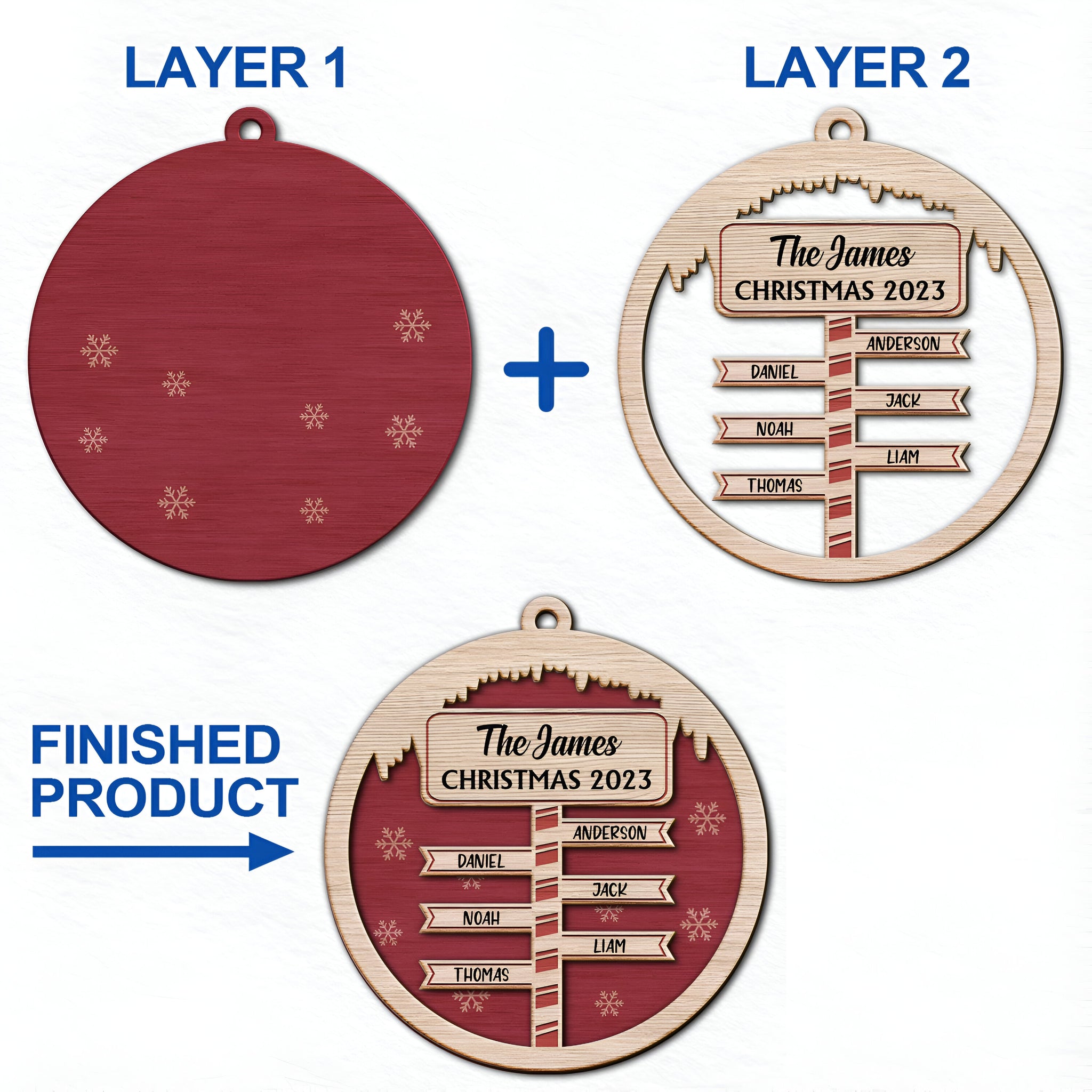 North Pole Sign - Christmas Gift For Family, Siblings - Personalized 2-Layered Wooden Ornament ORN0310