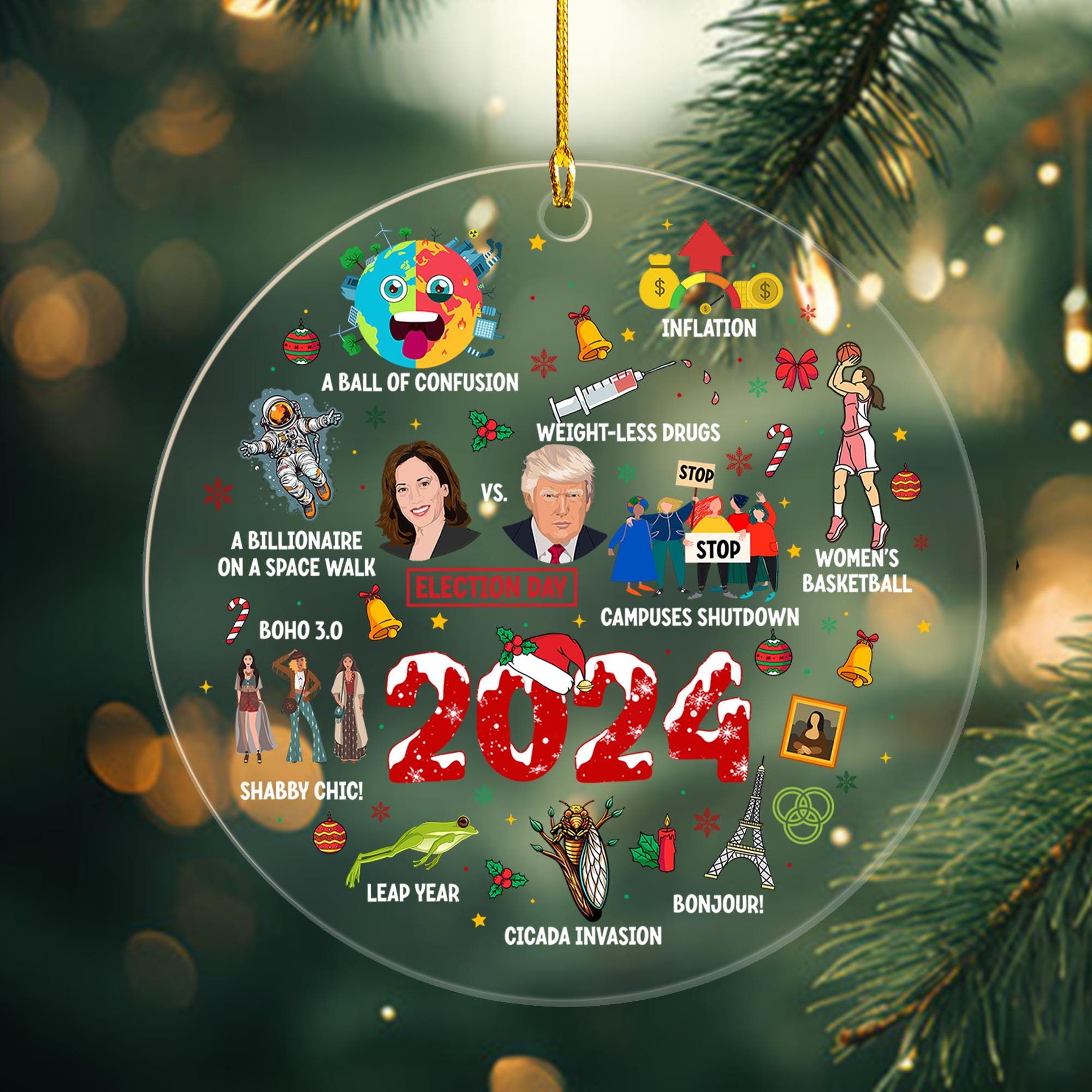 Notable Events 2024 Christmas Ornament, Newsmaker Cute 2024 Ornament, Funny Year in Review, Year to Remember Gifts Idea, Commemorative 2024 1 HAOR15