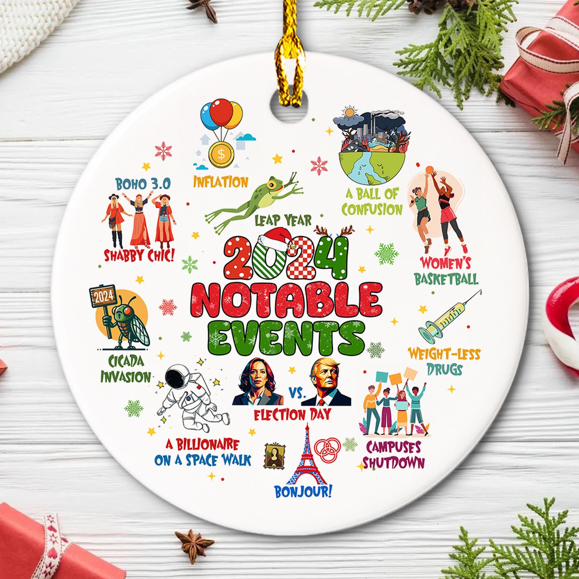 Notable Events 2024 Christmas Ornament, Newsmaker Cute 2024 Ornament, Funny Year in Review, Year to Remember Gifts Idea, Commemorative 2024 2 HAOR15