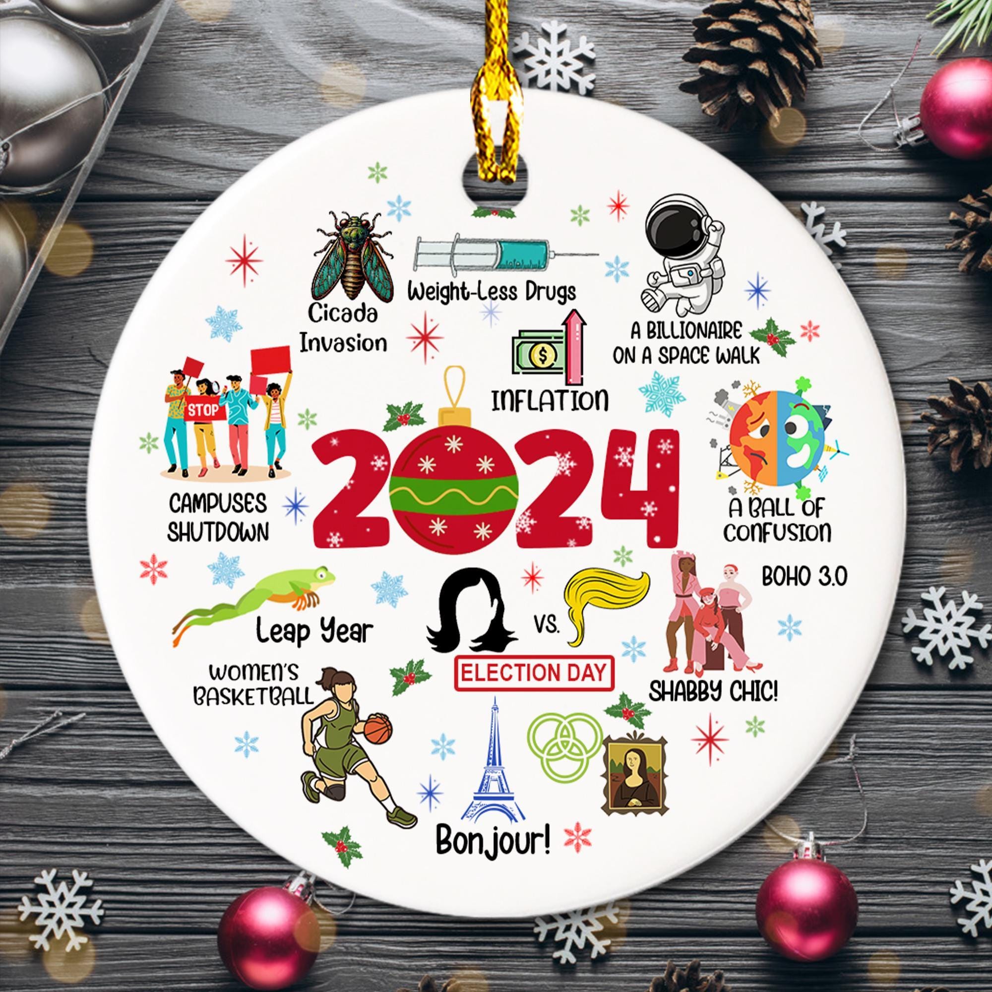 Notable Events 2024 Christmas Ornament, Newsmaker Cute 2024 Ornament, Funny Year in Review, Year to Remember Gifts Idea, Commemorative 2024 HAOR15