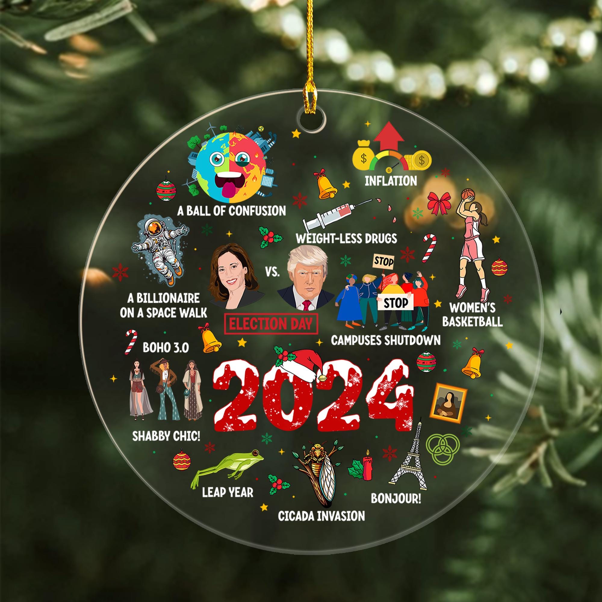 Notable Events 2024 Christmas Ornament, Newsmaker Cute 2024 Ornament, Funny Year in Review, Year to Remember Gifts Idea, Commemorative 2024 1 HAOR15