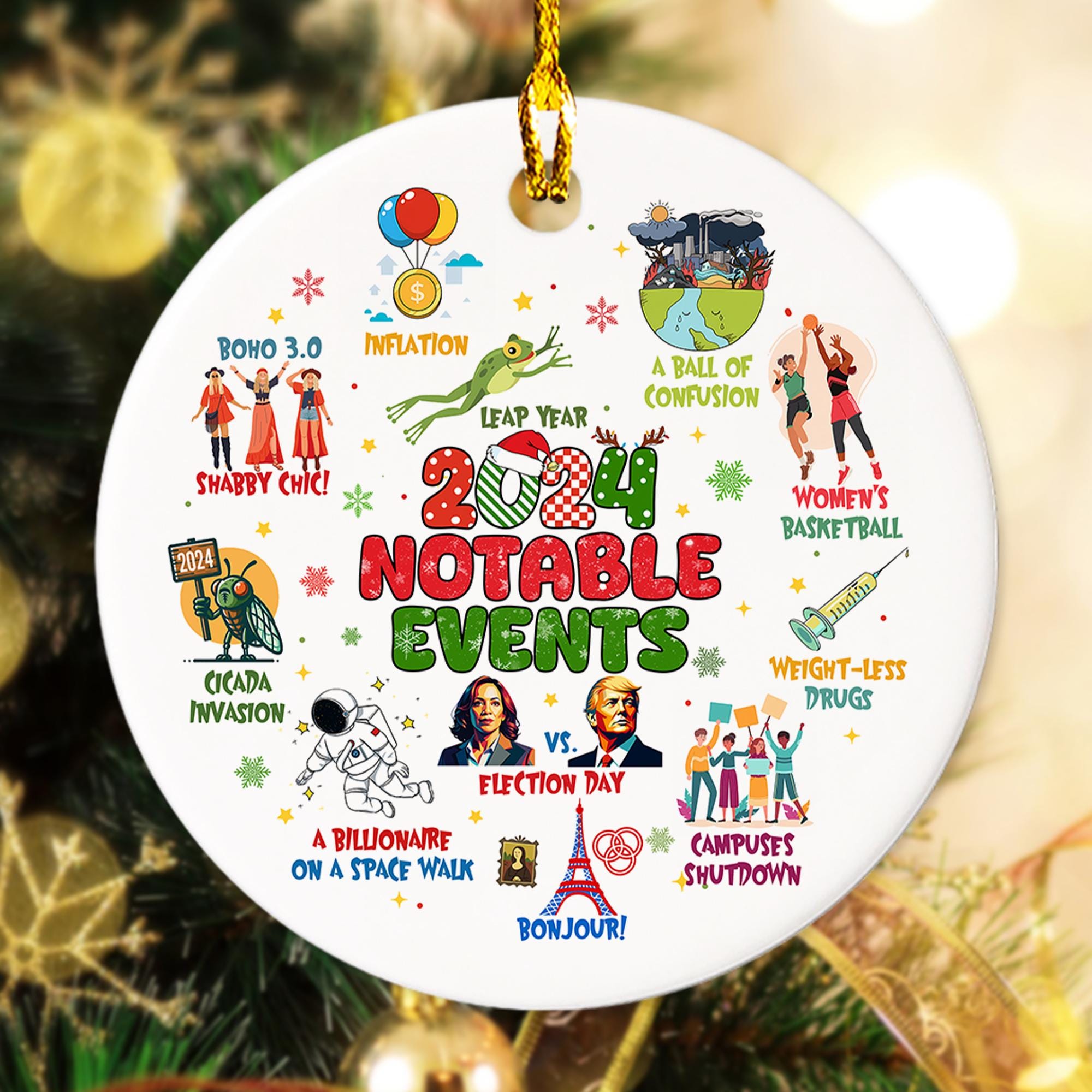 Notable Events 2024 Christmas Ornament, Newsmaker Cute 2024 Ornament, Funny Year in Review, Year to Remember Gifts Idea, Commemorative 2024 2 HAOR15