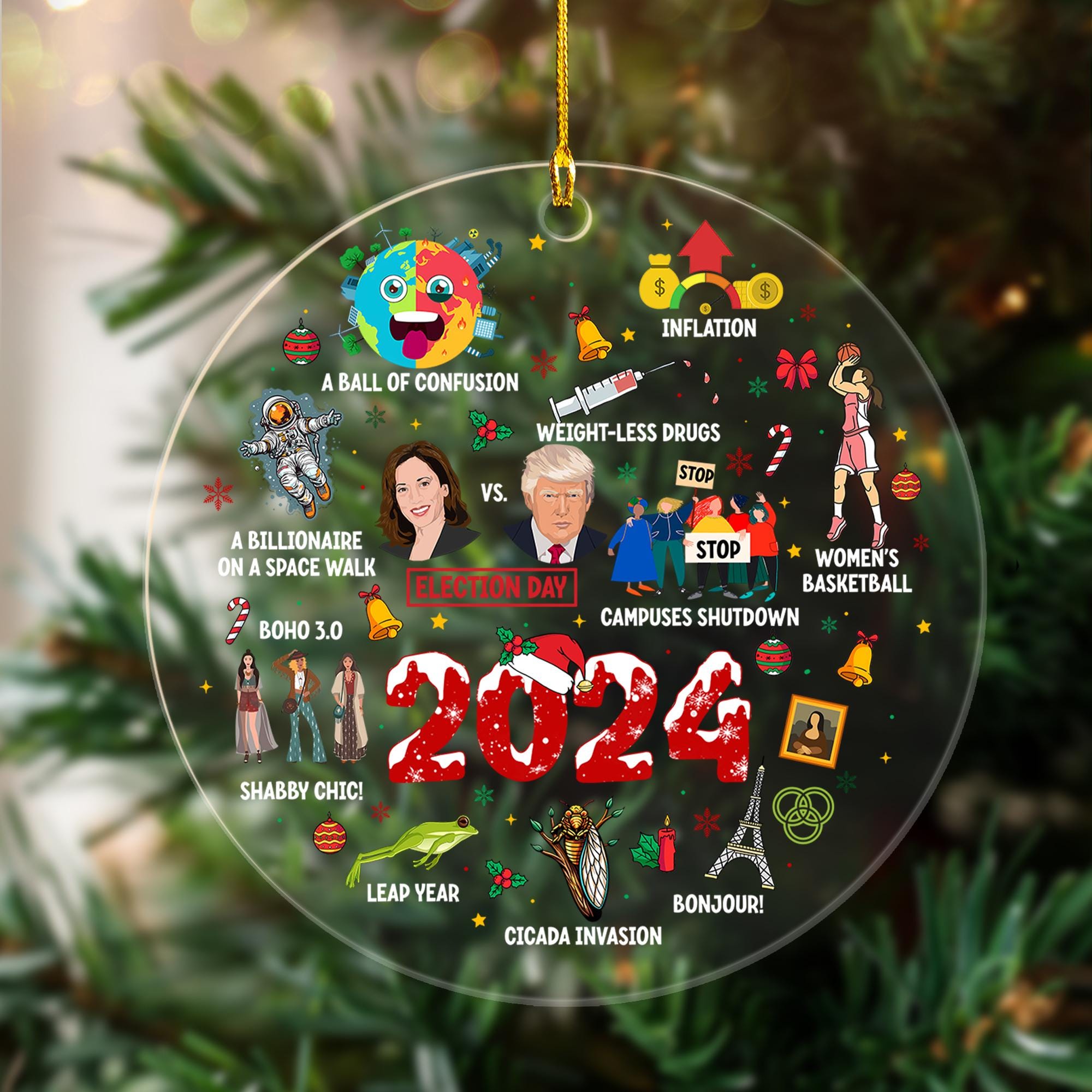 Notable Events 2024 Christmas Ornament, Newsmaker Cute 2024 Ornament, Funny Year in Review, Year to Remember Gifts Idea, Commemorative 2024 1 HAOR15