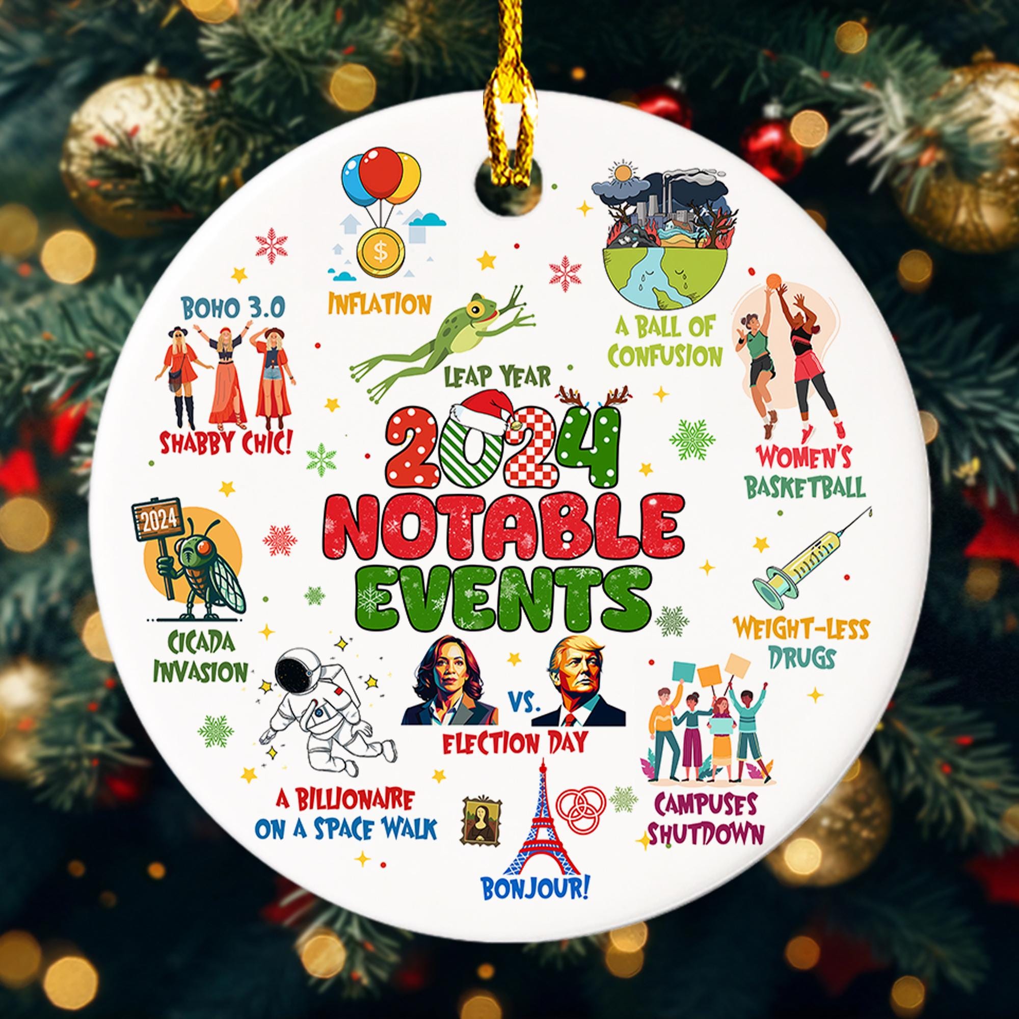 Notable Events 2024 Christmas Ornament, Newsmaker Cute 2024 Ornament, Funny Year in Review, Year to Remember Gifts Idea, Commemorative 2024 2 HAOR15
