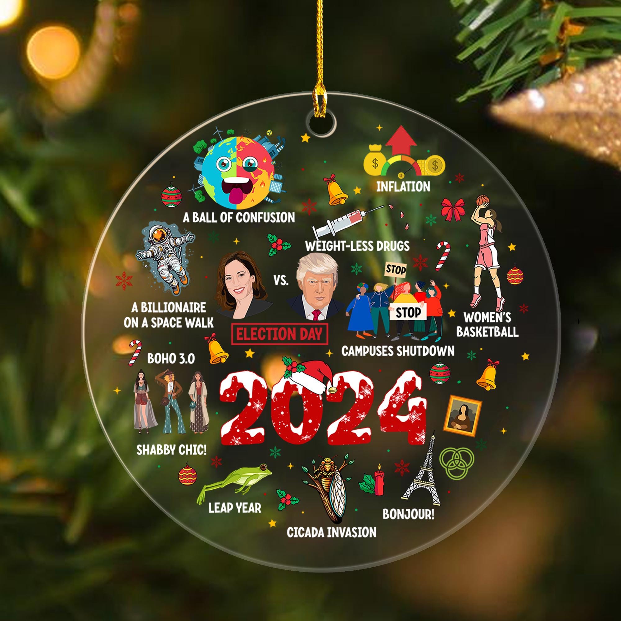 Notable Events 2024 Christmas Ornament, Newsmaker Cute 2024 Ornament, Funny Year in Review, Year to Remember Gifts Idea, Commemorative 2024 1 HAOR15