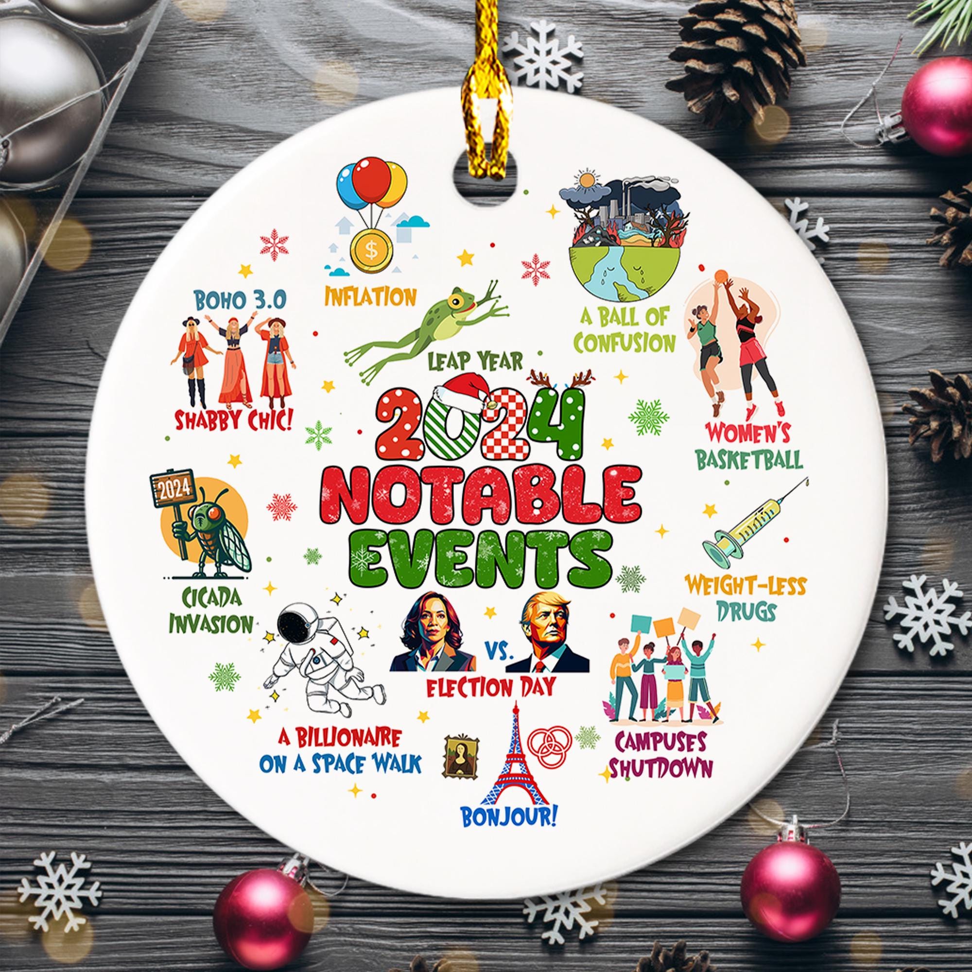 Notable Events 2024 Christmas Ornament, Newsmaker Cute 2024 Ornament, Funny Year in Review, Year to Remember Gifts Idea, Commemorative 2024 2 HAOR15