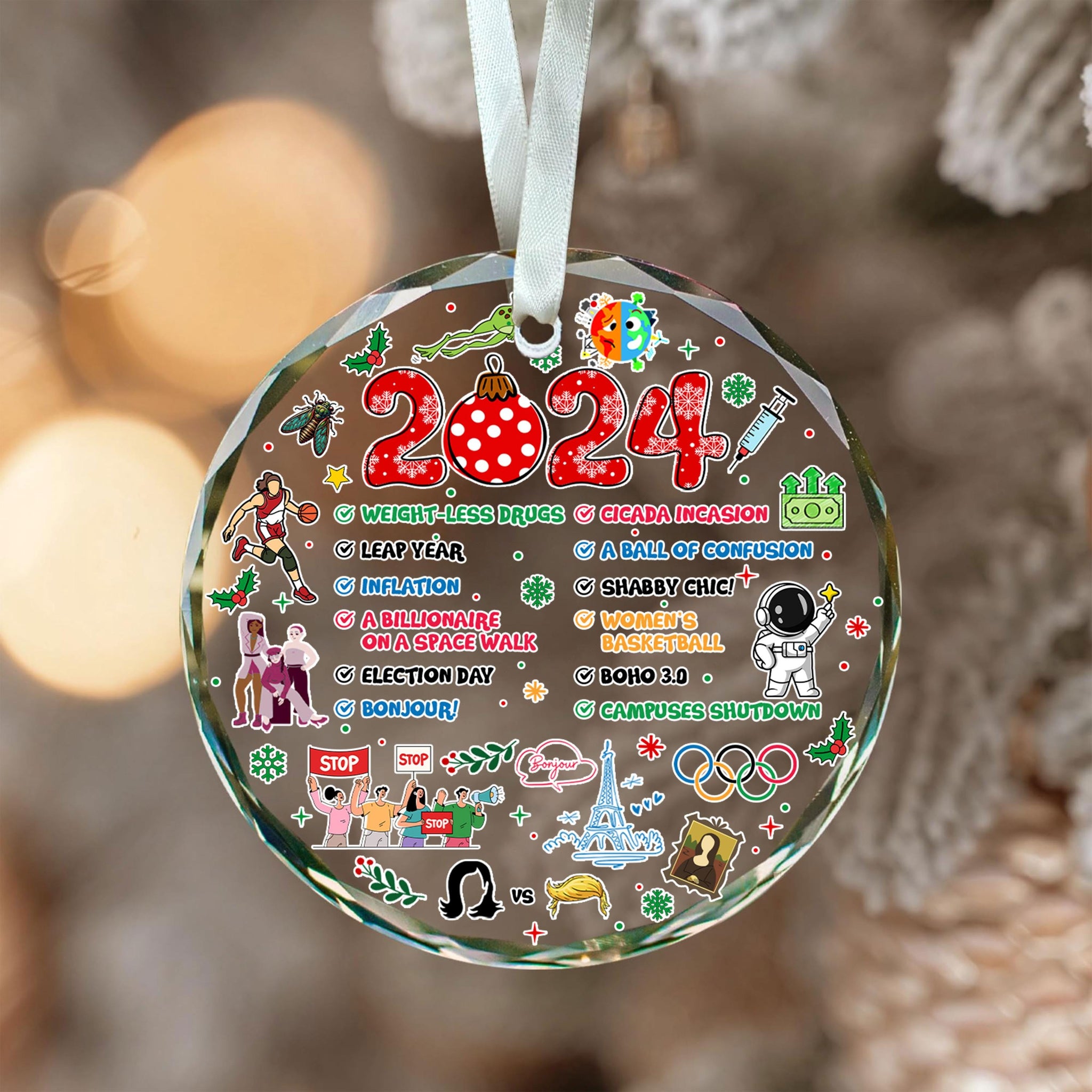 Notable Events 2024 Christmas Ornament, Newsmaker Cute 2024 Ornament, Funny Year in Review, Year to Remember Ornament, Commemorative 2024 1 HAOR15