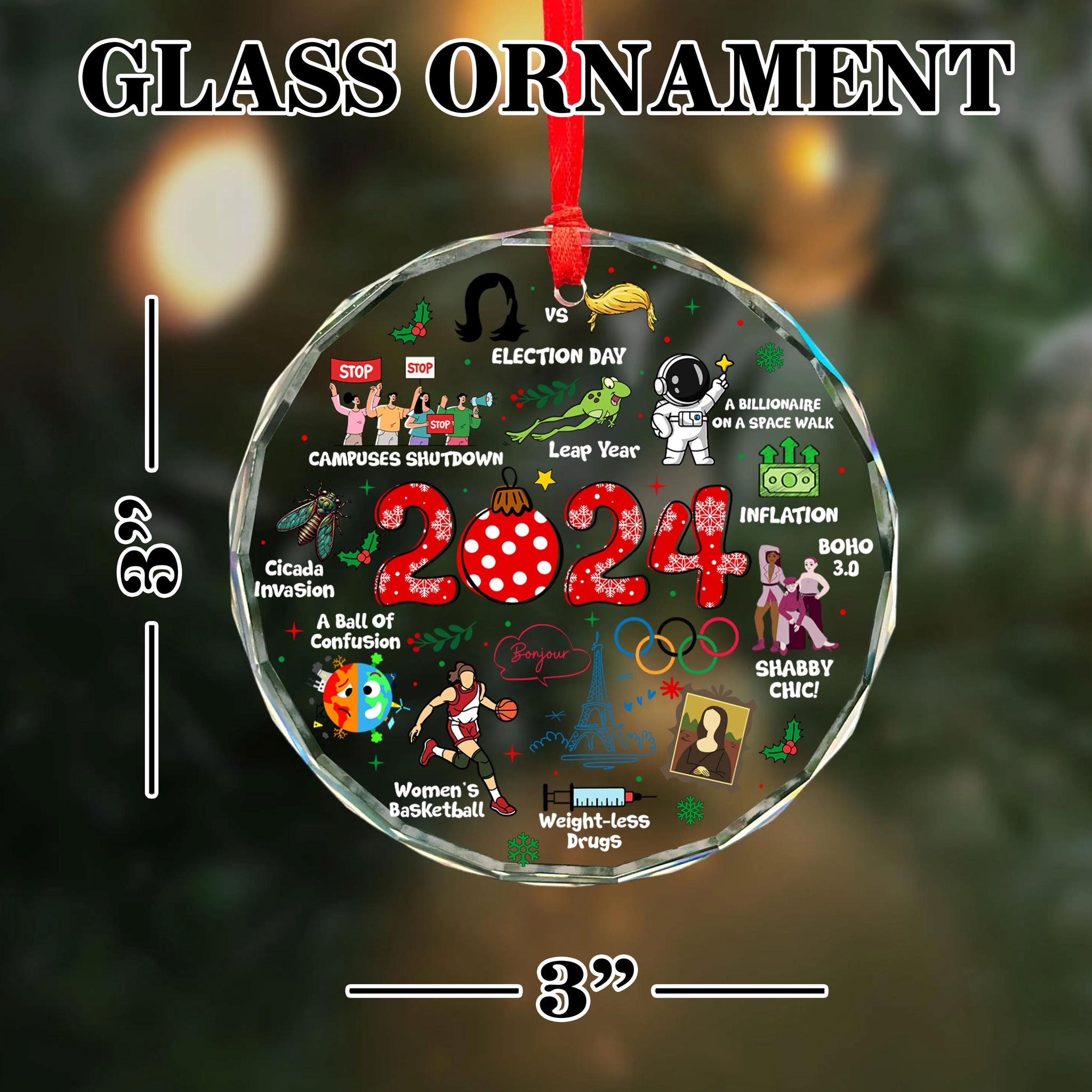 Notable Events 2024 Christmas Ornament, Newsmaker Cute 2024 Ornament, Funny Year in Review, Year to Remember Ornament, Commemorative 2024 HAOR15