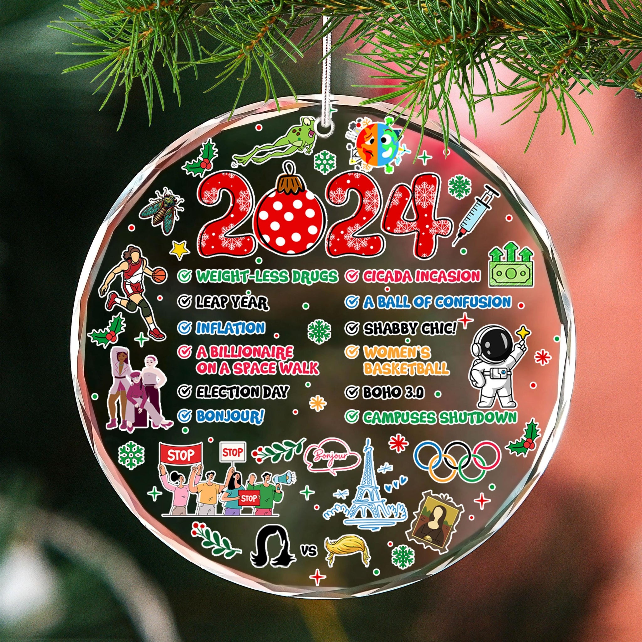 Notable Events 2024 Christmas Ornament, Newsmaker Cute 2024 Ornament, Funny Year in Review, Year to Remember Ornament, Commemorative 2024 2 HAOR15