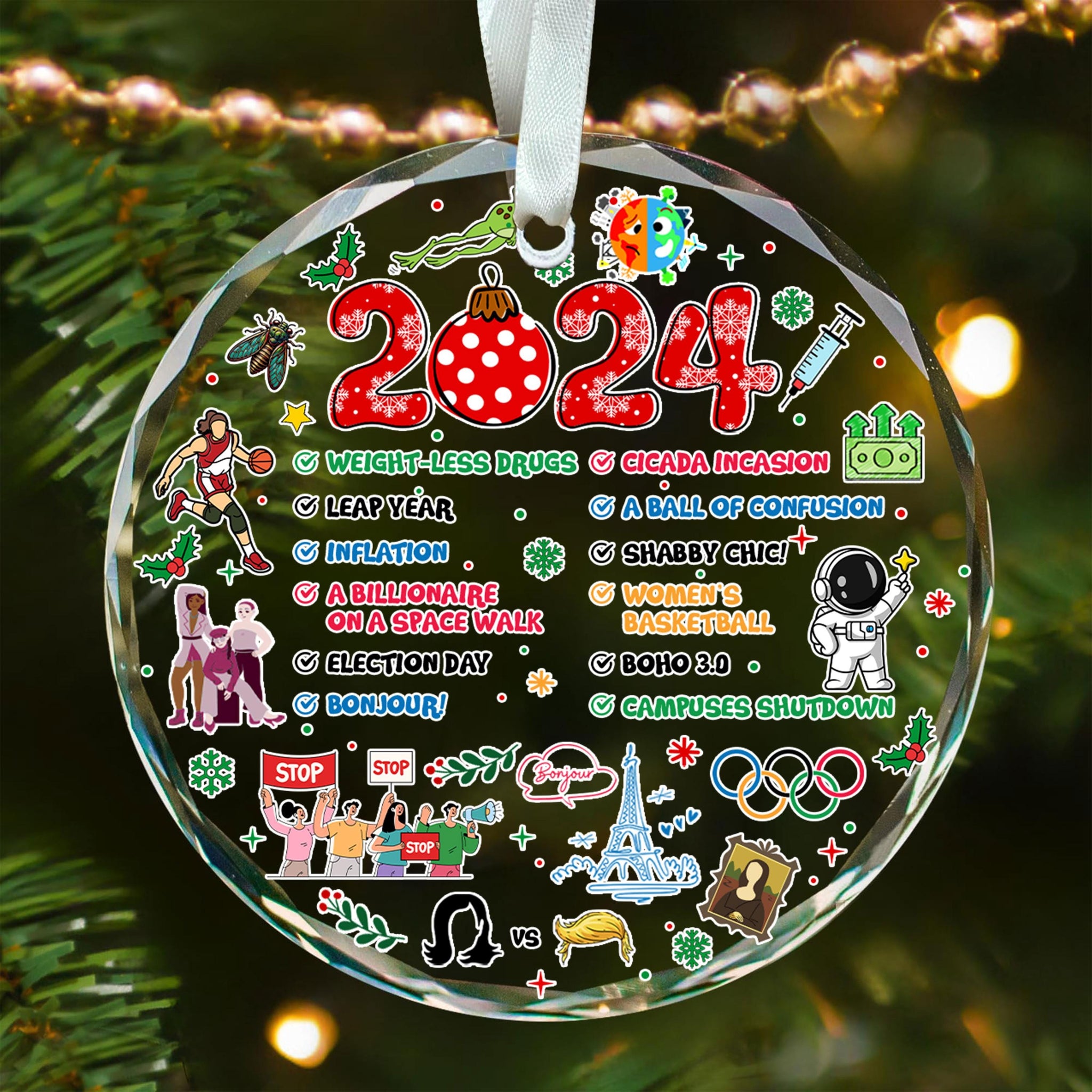 Notable Events 2024 Christmas Ornament, Newsmaker Cute 2024 Ornament, Funny Year in Review, Year to Remember Ornament, Commemorative 2024 2 HAOR15