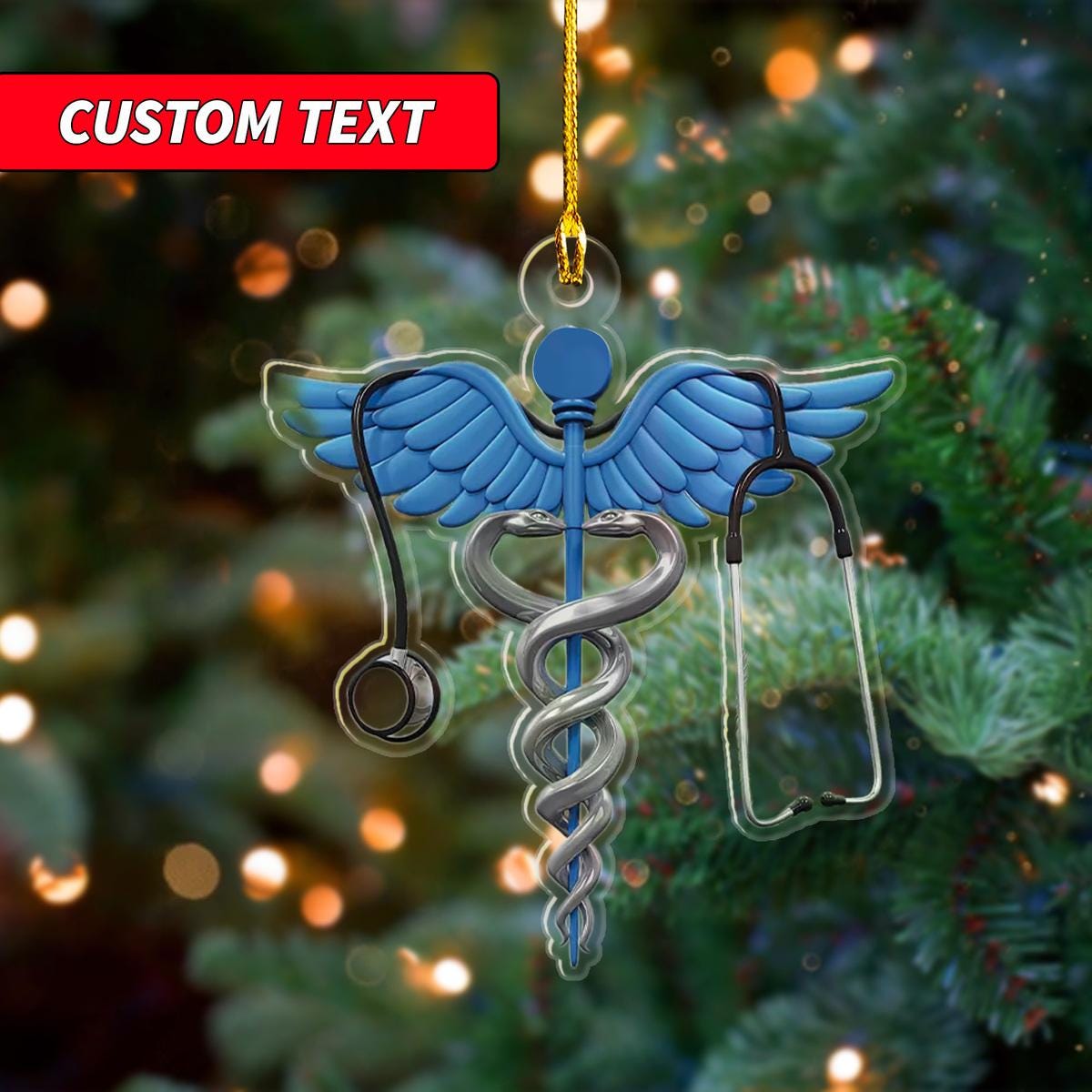 Nursing Symbol With Christmas Light Flat Ornament, Caduceus Christmas Ornament, Stethoscope Lover Tree Hanging Xmas Ornament Decor ORNO5
