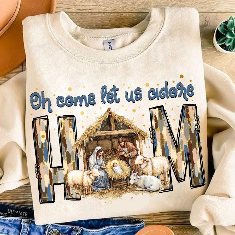 Oh Come Let Us Adore Him Png, Nativity Scene Christmas Png, Coquette Jesus Christmas Png, Baby Jesus Png, Oh Holy Night Png, Hand Drawn SCU