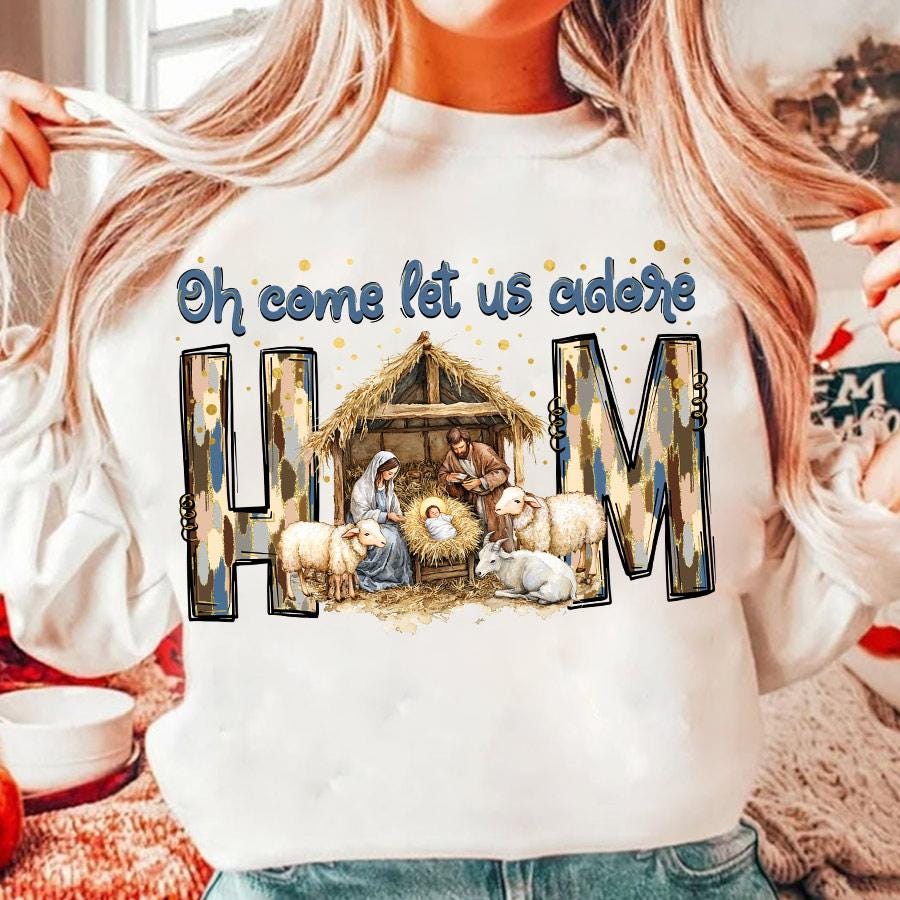 Oh Come Let Us Adore Him Png, Nativity Scene Christmas Png, Coquette Jesus Christmas Png, Baby Jesus Png, Oh Holy Night Png, Hand Drawn SCU