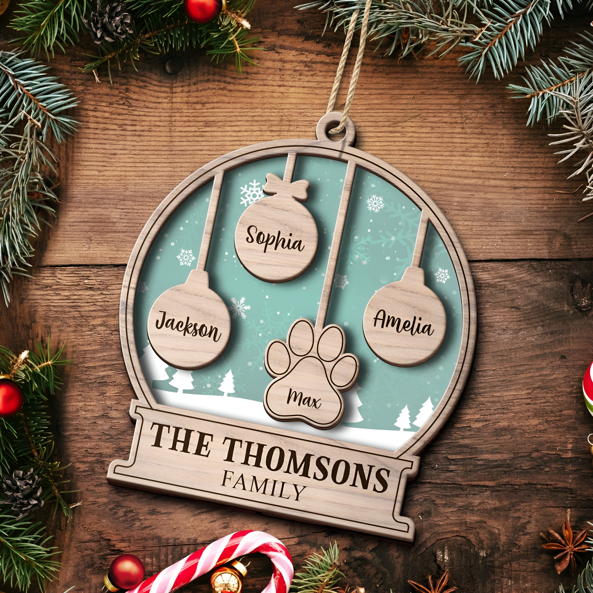 Our Family Kids Pet - Gift For Family, Parent - Personalized 2-Layered Wooden Ornament ORHA24