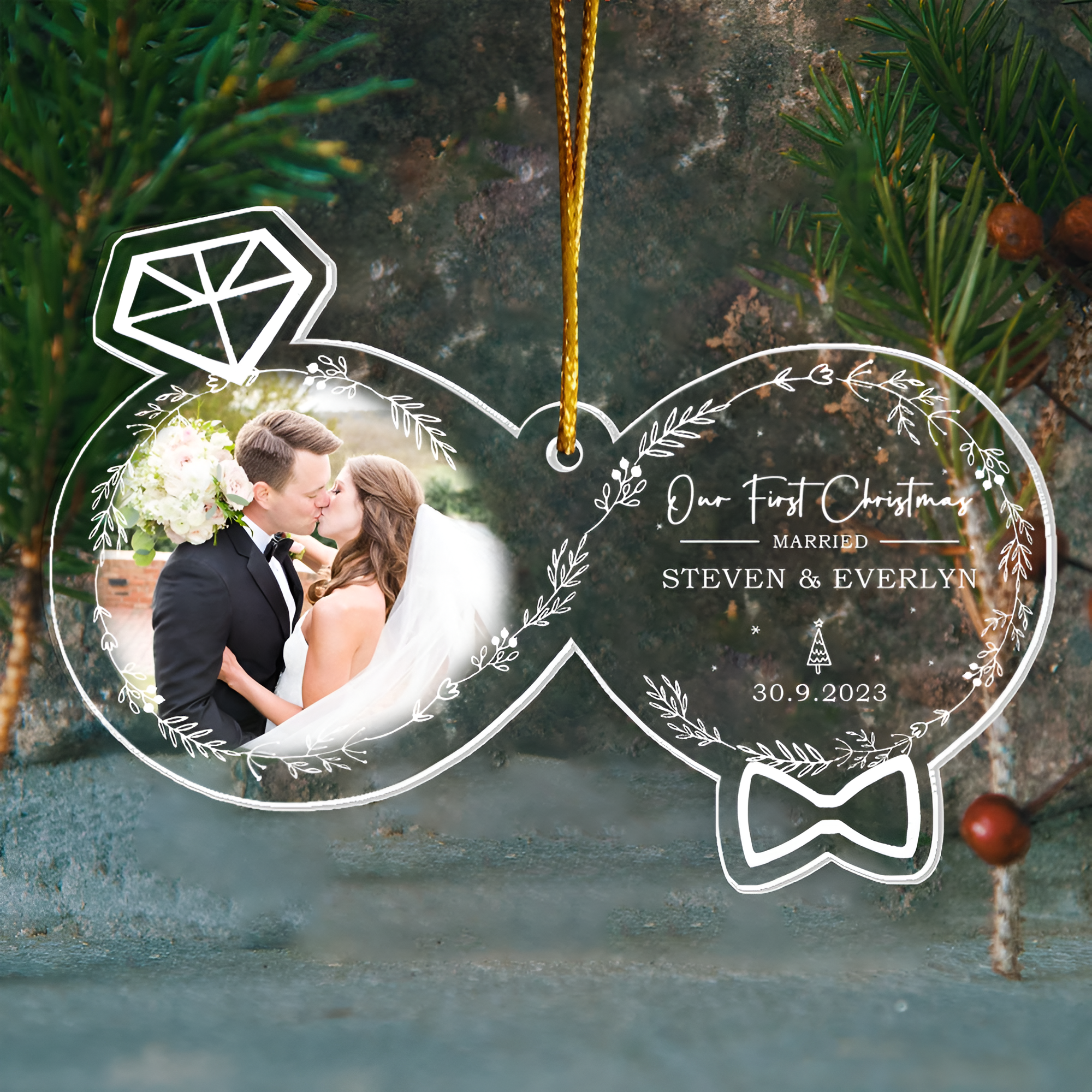 Our First Christmas Married - Personalized Custom Shaped Acrylic Ornament for Marriage Couple  ORN2509