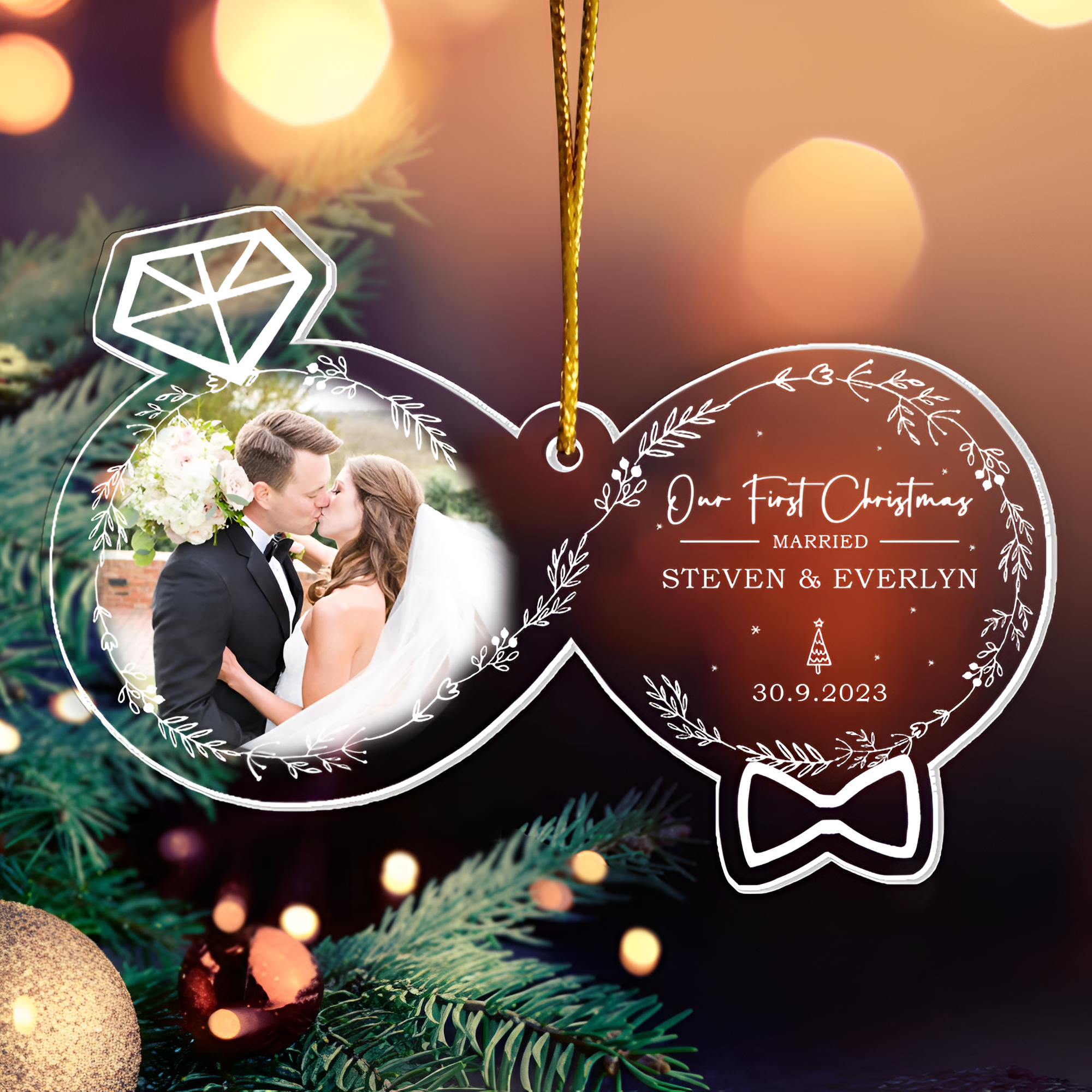 Our First Christmas Married - Personalized Custom Shaped Acrylic Ornament for Marriage Couple  ORN2509