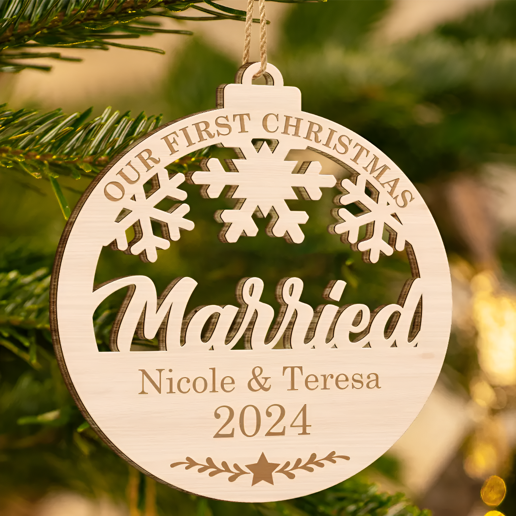 Our First Christmas - Personalized Wooden Cutout Ornament ORHA24