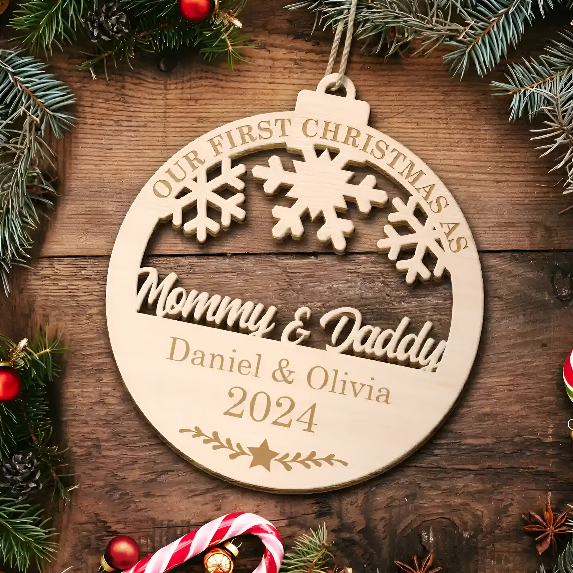 Our First Christmas - Personalized Wooden Cutout Ornament ORHA24