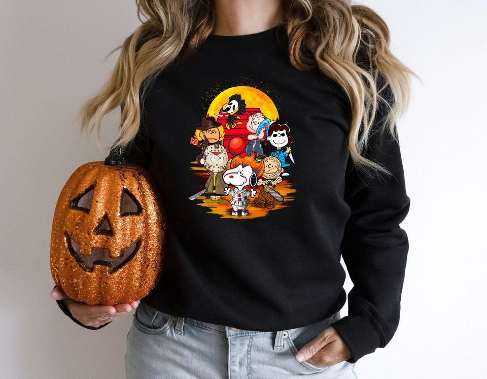 Snoopy Fall Sweatshirt, Snoopy Pumpkin Hoodie, Halloween Cartoon Dog Crewneck Sweatshirt Sleeve DH2407 2