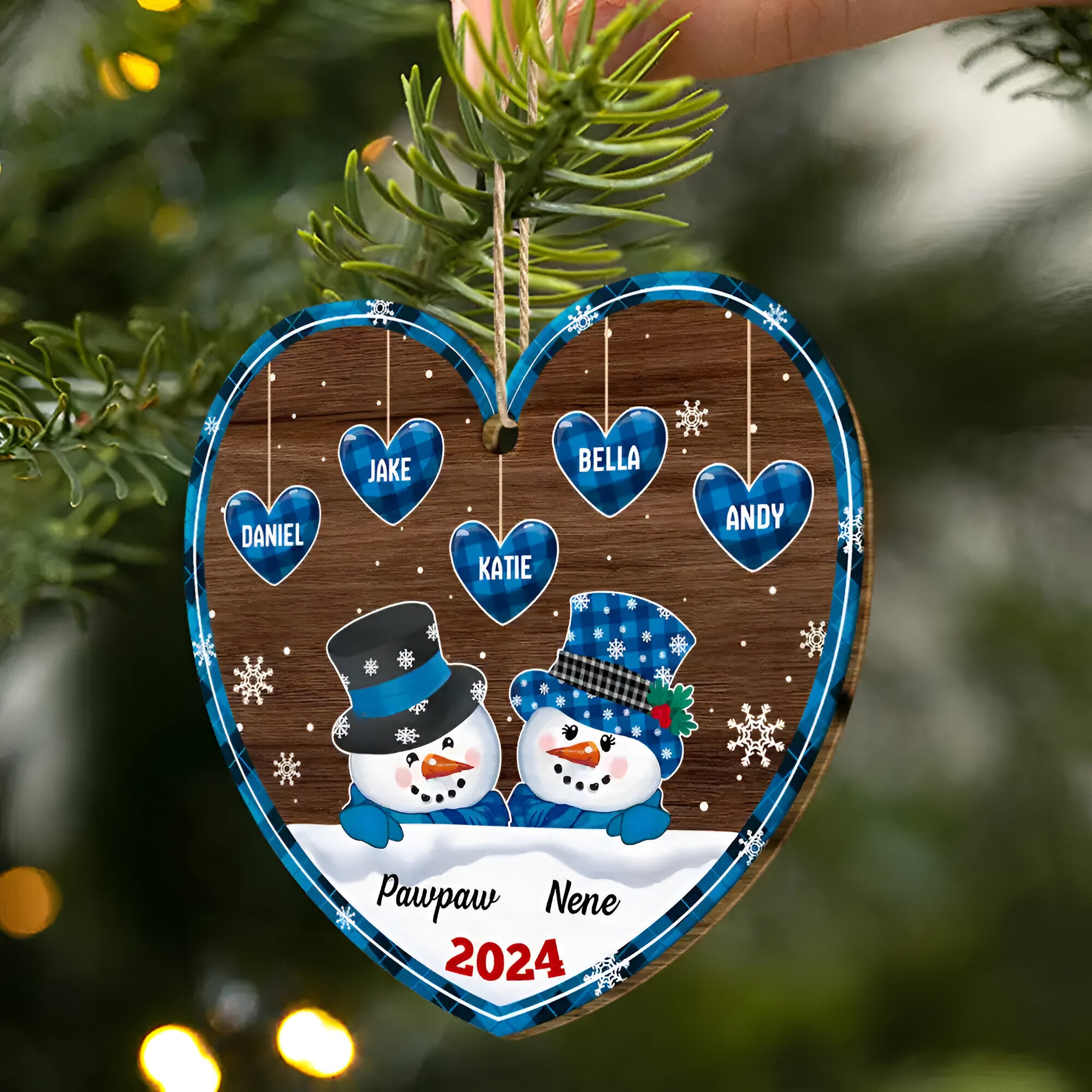 Papa Nana Snowman Christmas Grandparents - Personalized Custom Shaped Wooden Ornament ORHA24