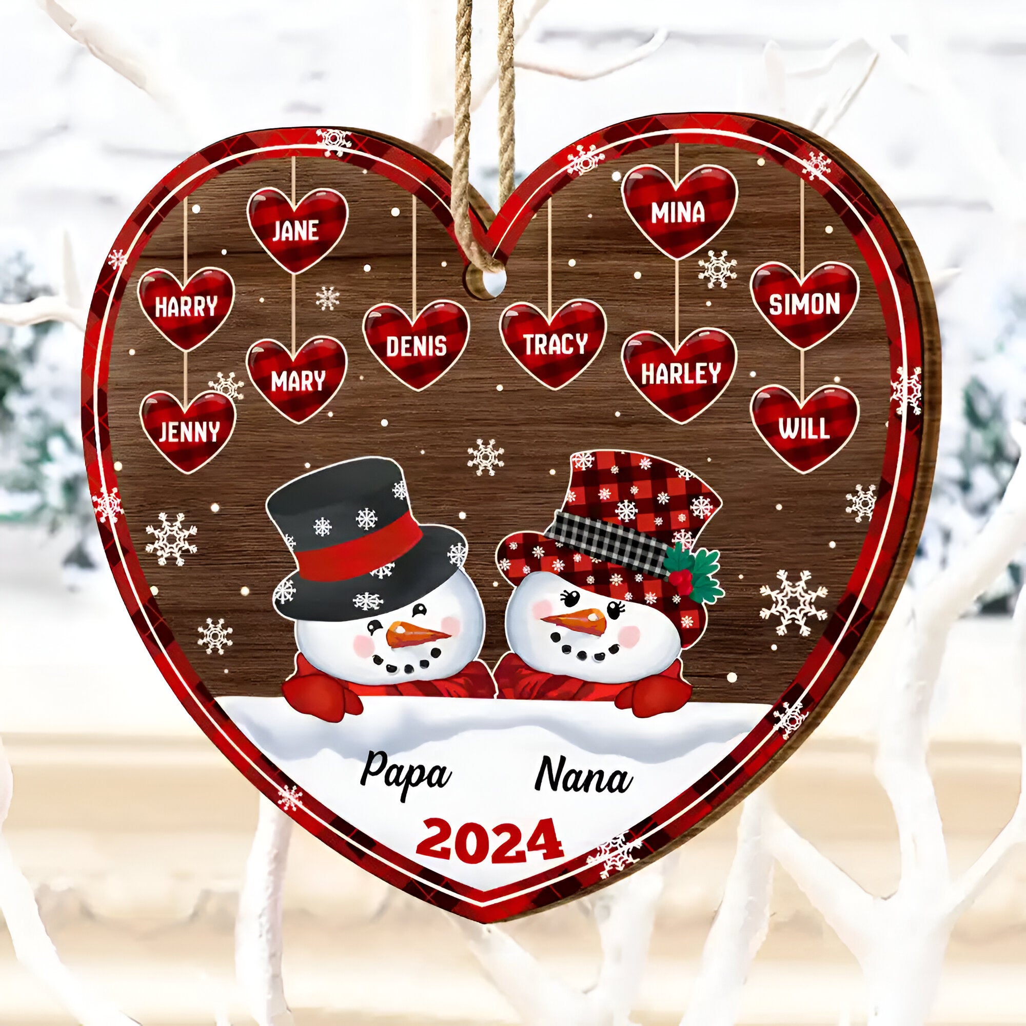 Papa Nana Snowman Christmas Grandparents - Personalized Custom Shaped Wooden Ornament ORHA24