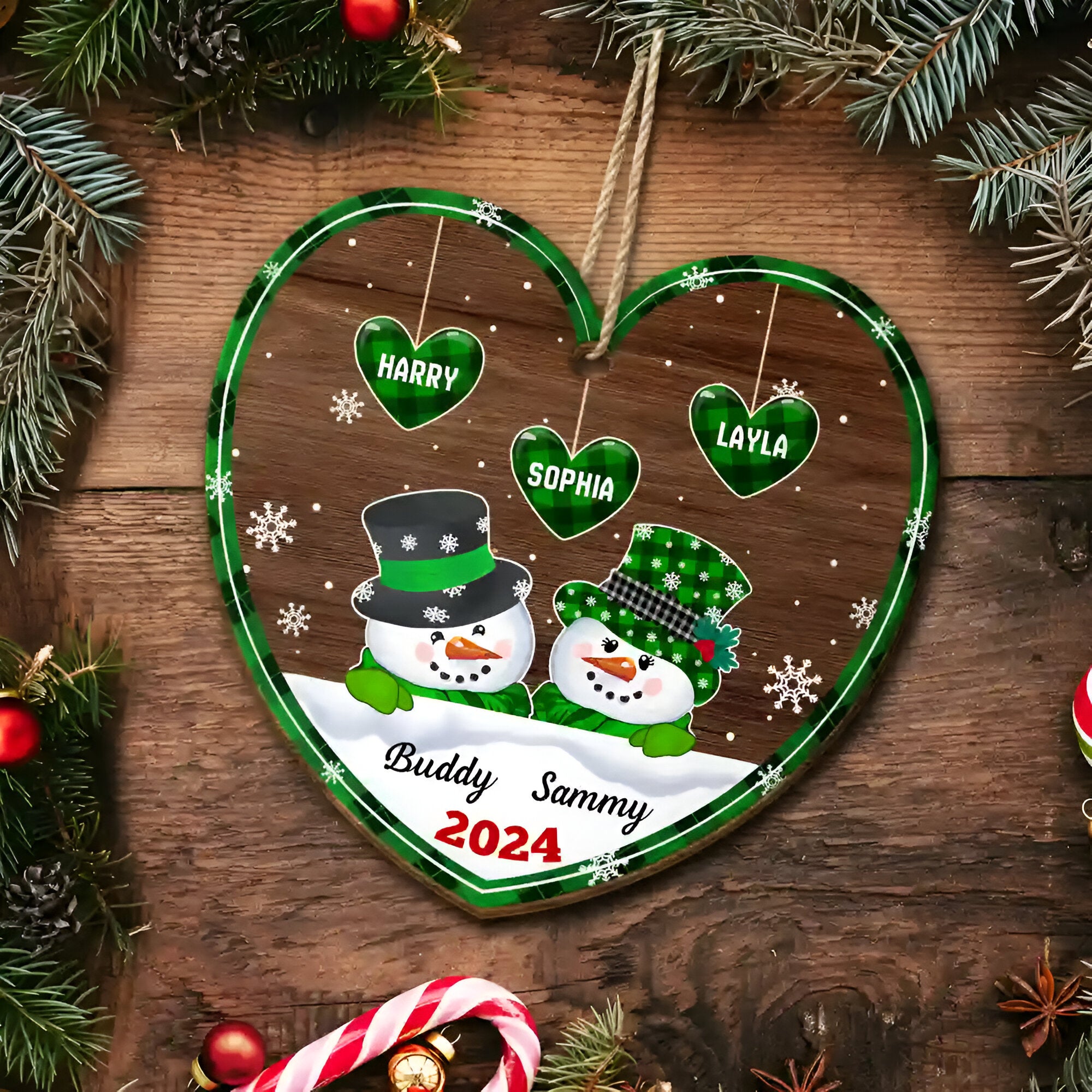 Papa Nana Snowman Christmas Grandparents - Personalized Custom Shaped Wooden Ornament ORHA24