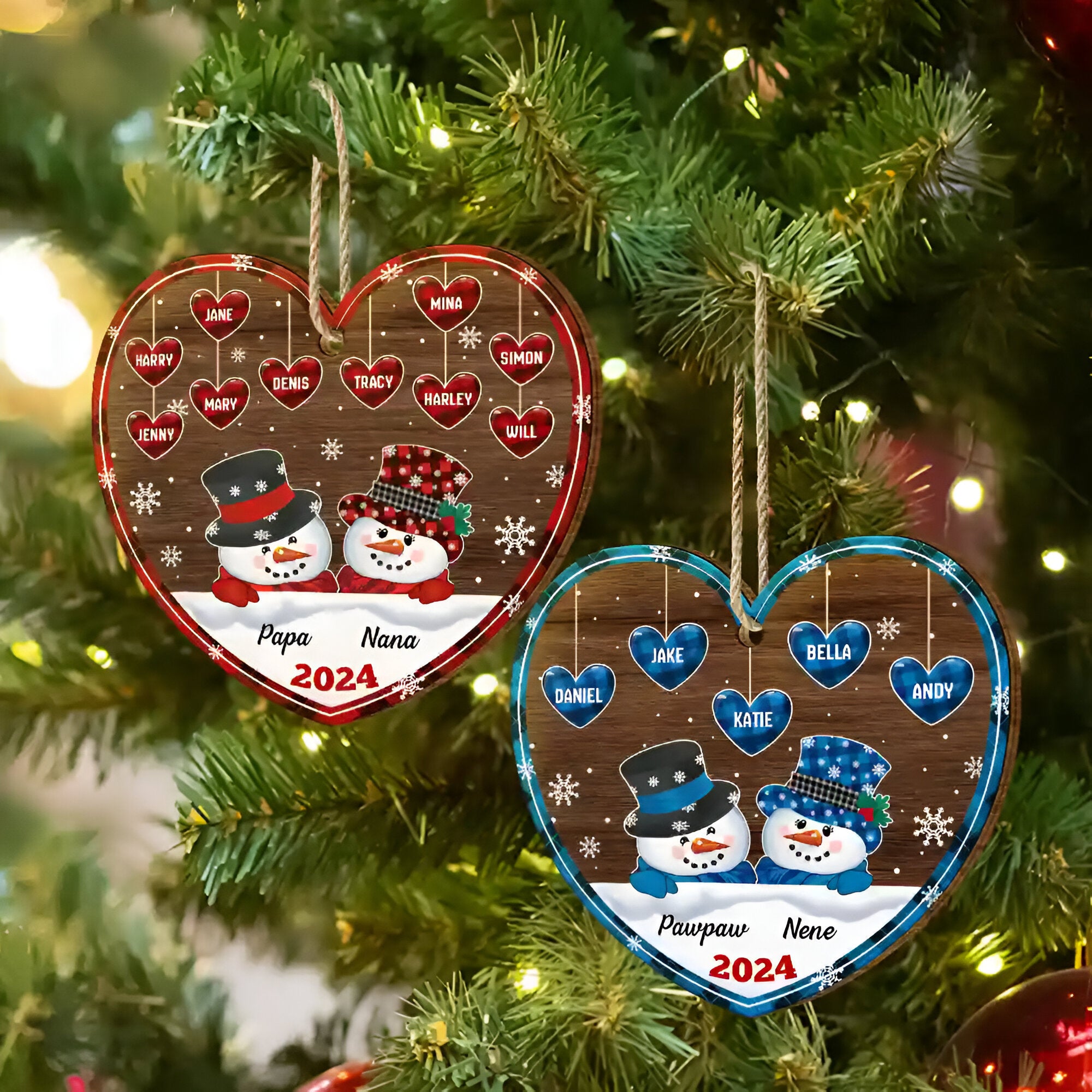 Papa Nana Snowman Christmas Grandparents - Personalized Custom Shaped Wooden Ornament ORHA24