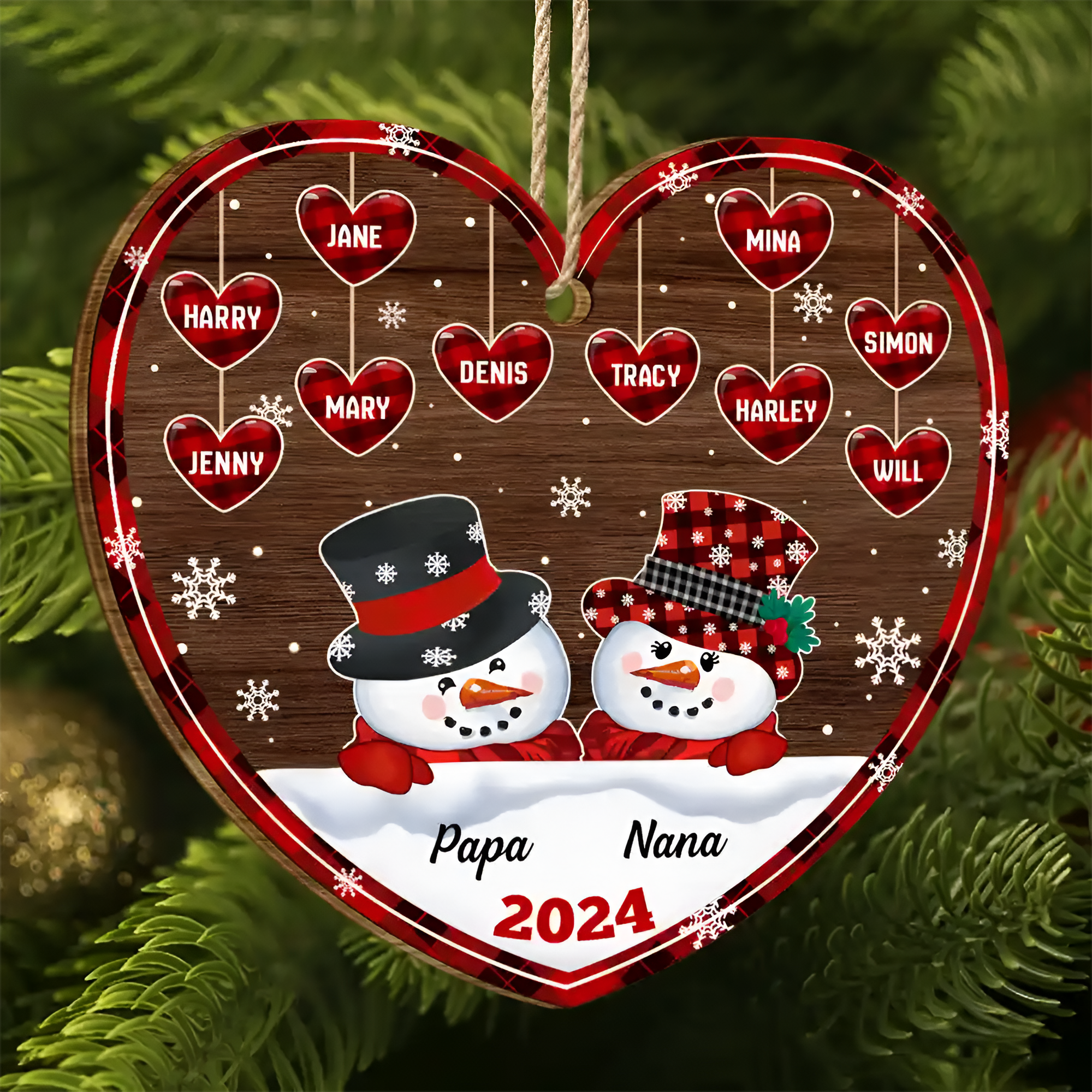 Papa Nana Snowman Christmas Grandparents - Personalized Custom Shaped Wooden Ornament ORHA24