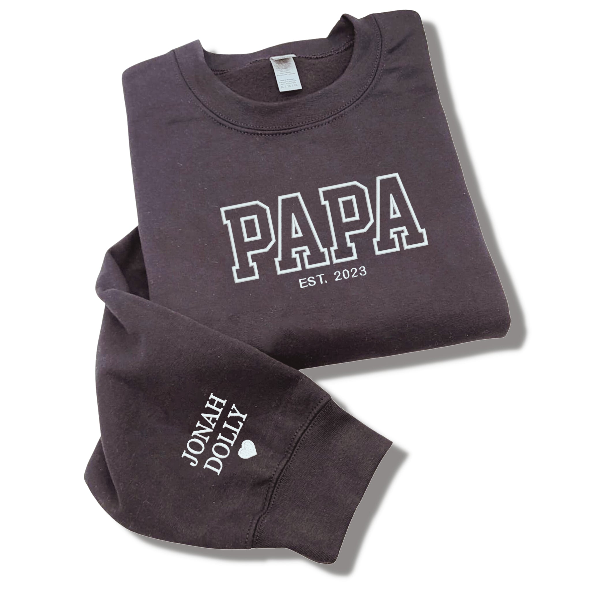 Personalized Papa Sweatshirts Hoodie with Name of Child, Dad EST 2024 Crewneck embroidered em4