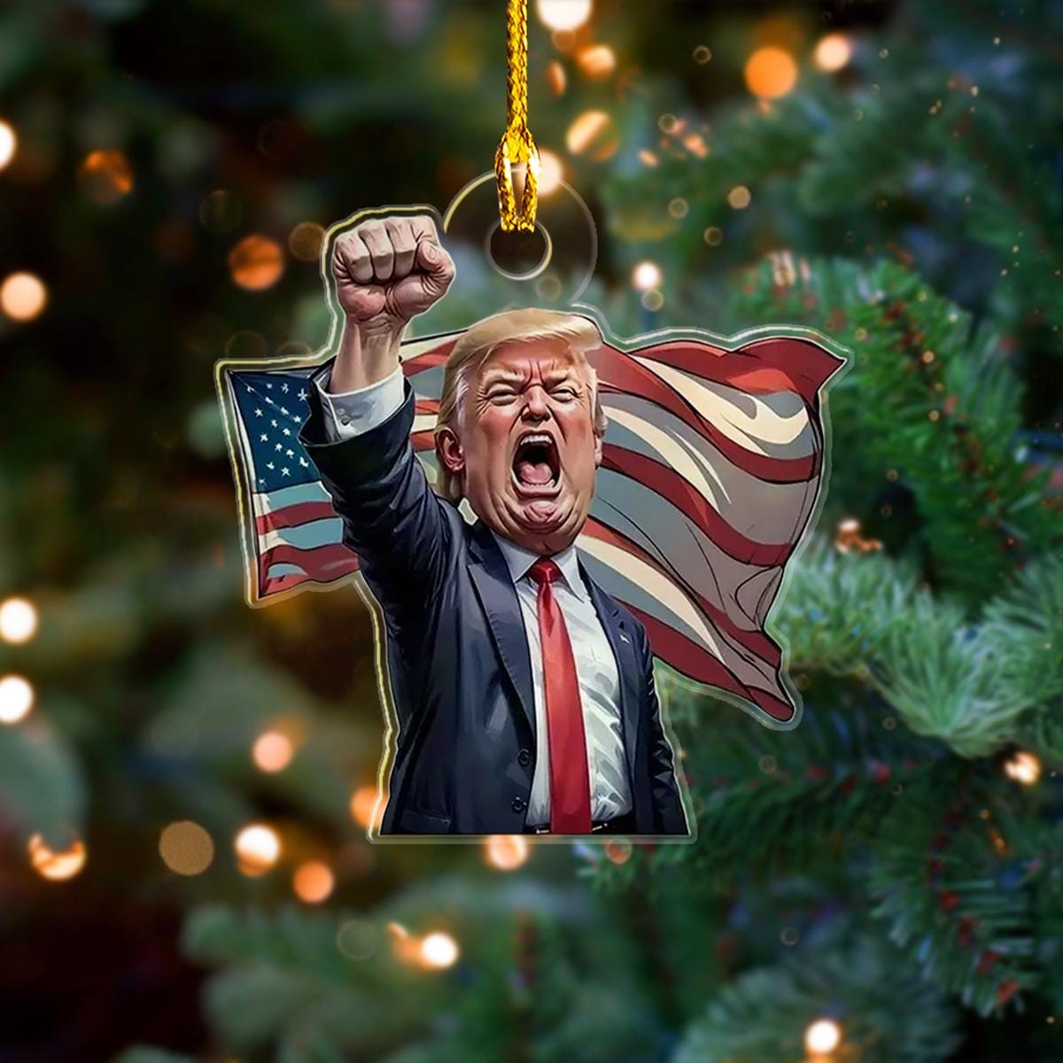 Patriotic Trump Fight 2D Printed Ornament, Christmas Tree Decor, Political Ornament, Trump Support Ornament, Donald Trump Ornament 2024 ORNO5
