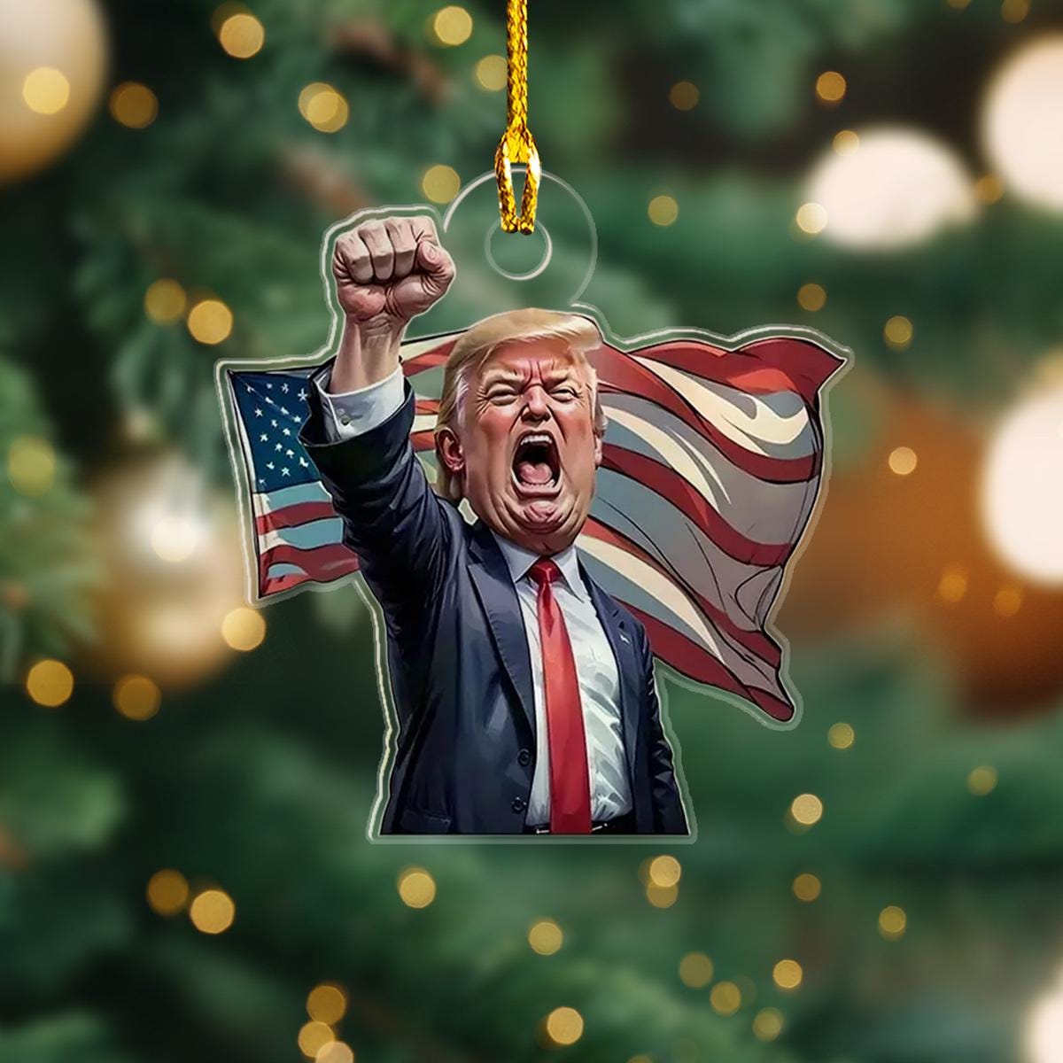 Patriotic Trump Fight 2D Printed Ornament, Christmas Tree Decor, Political Ornament, Trump Support Ornament, Donald Trump Ornament 2024 ORNO5