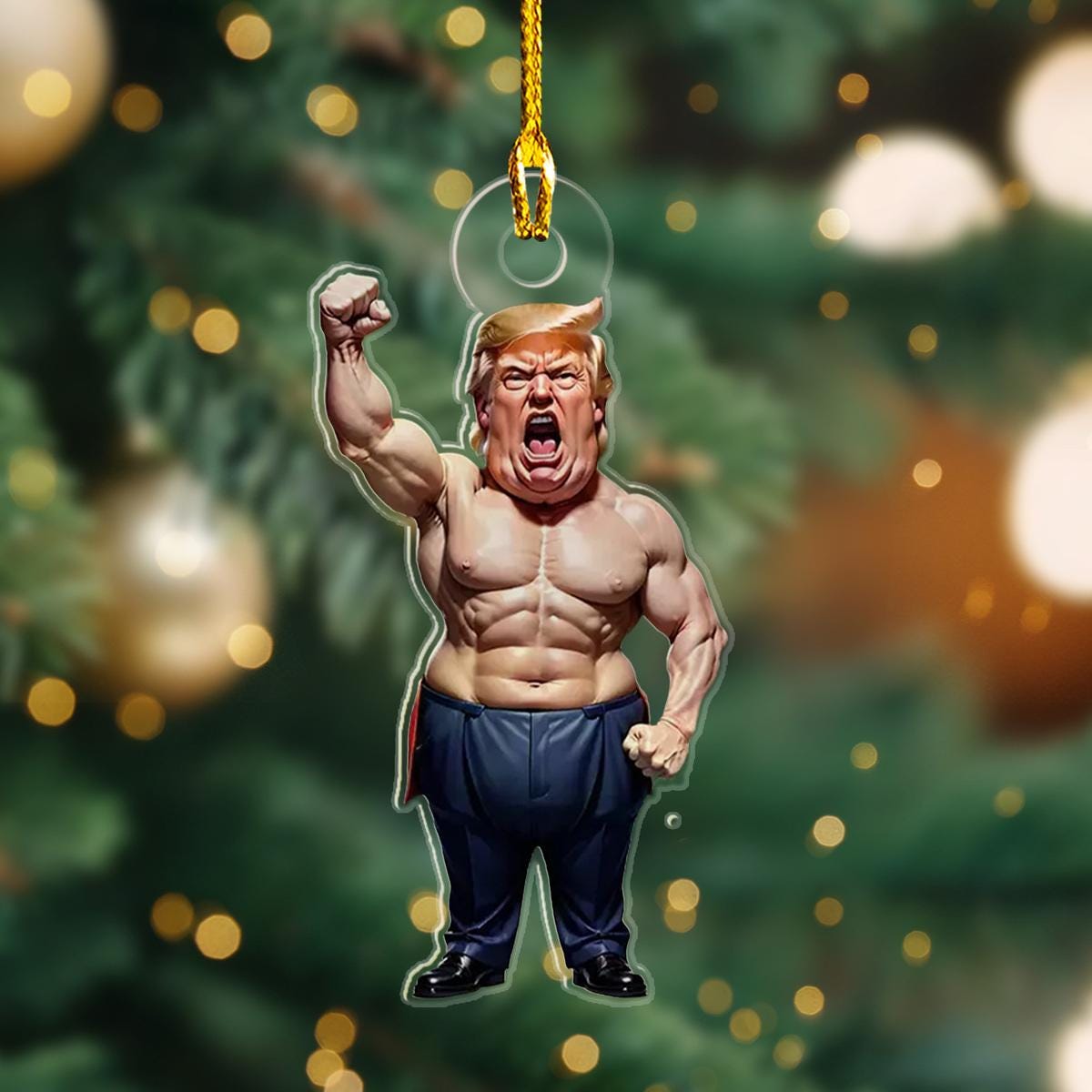Patriotic Trump Strongman Christmas Ornament, Stand With Trump Gift, American Pride Keepsake 2D Printed Ornament, President Trump Ornament ORNO5