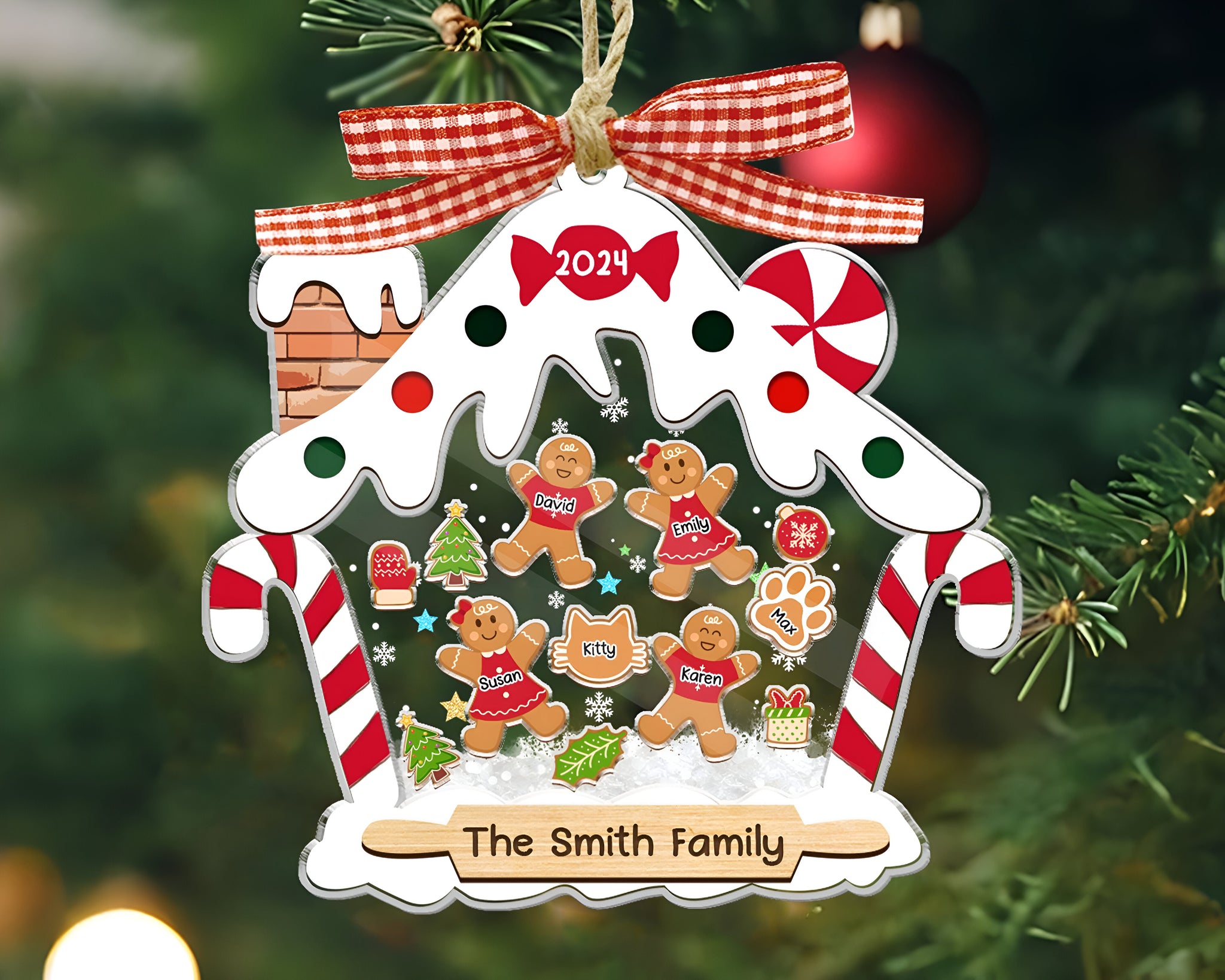 Personalized Gingerbread Family Ornament With Pets, Custom Family Ornament 2024, Family Christmas Ornament, 4D Shake Family Ornament HAOR10